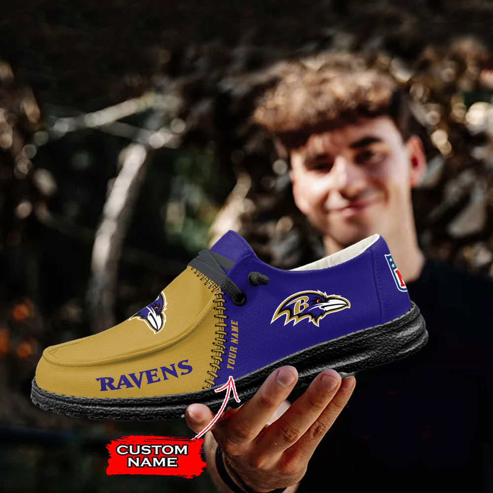 Baltimore Ravens NFL personalisierte Hey Dude Sportschuhe – individuelles Namensdesign, perfektes Geschenk für Fans