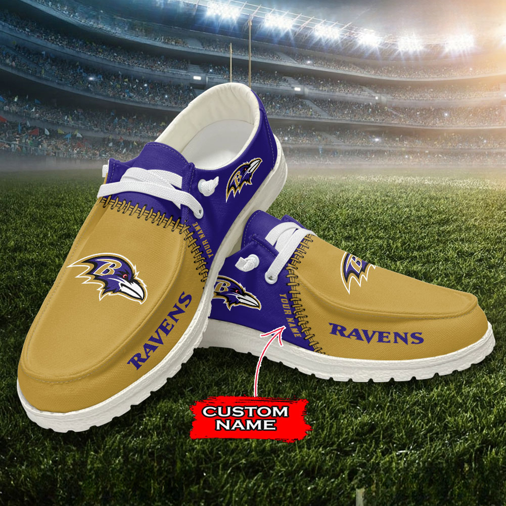 Baltimore Ravens NFL personalisierte Hey Dude Sportschuhe – individuelles Namensdesign, perfektes Geschenk für Fans