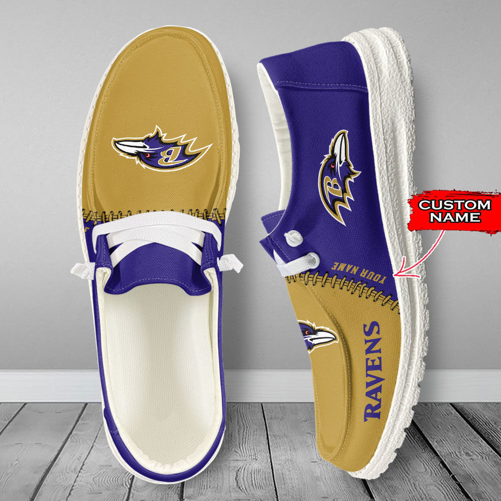 Baltimore Ravens NFL personalisierte Hey Dude Sportschuhe – individuelles Namensdesign, perfektes Geschenk für Fans