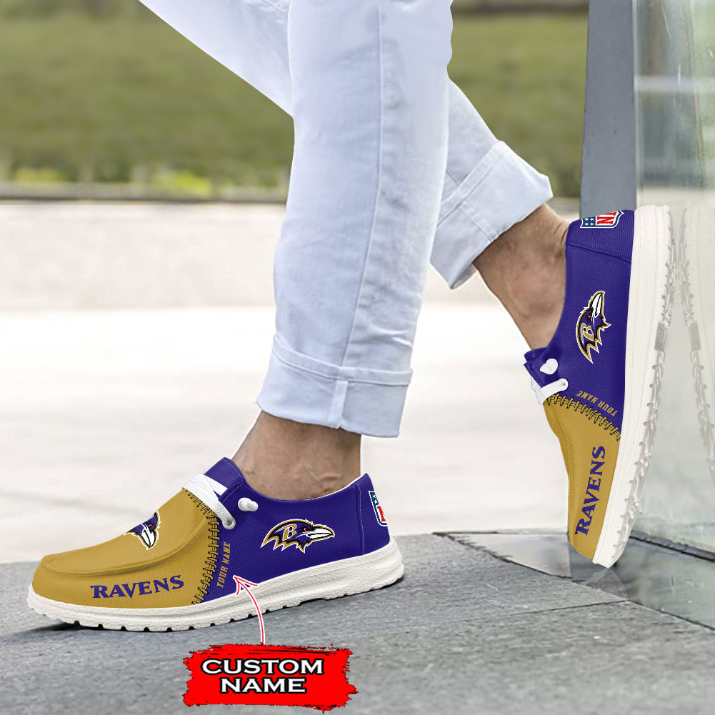 Baltimore Ravens NFL personalisierte Hey Dude Sportschuhe – individuelles Namensdesign, perfektes Geschenk für Fans
