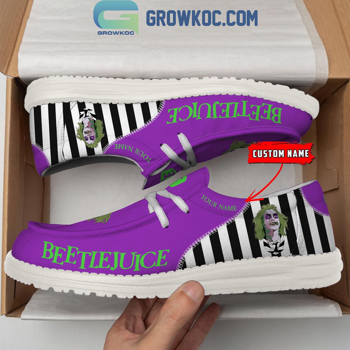 Beetlejuice personalisierte Hey Dude Sportschuhe – individuelles Namensdesign, perfektes Geschenk für Fans