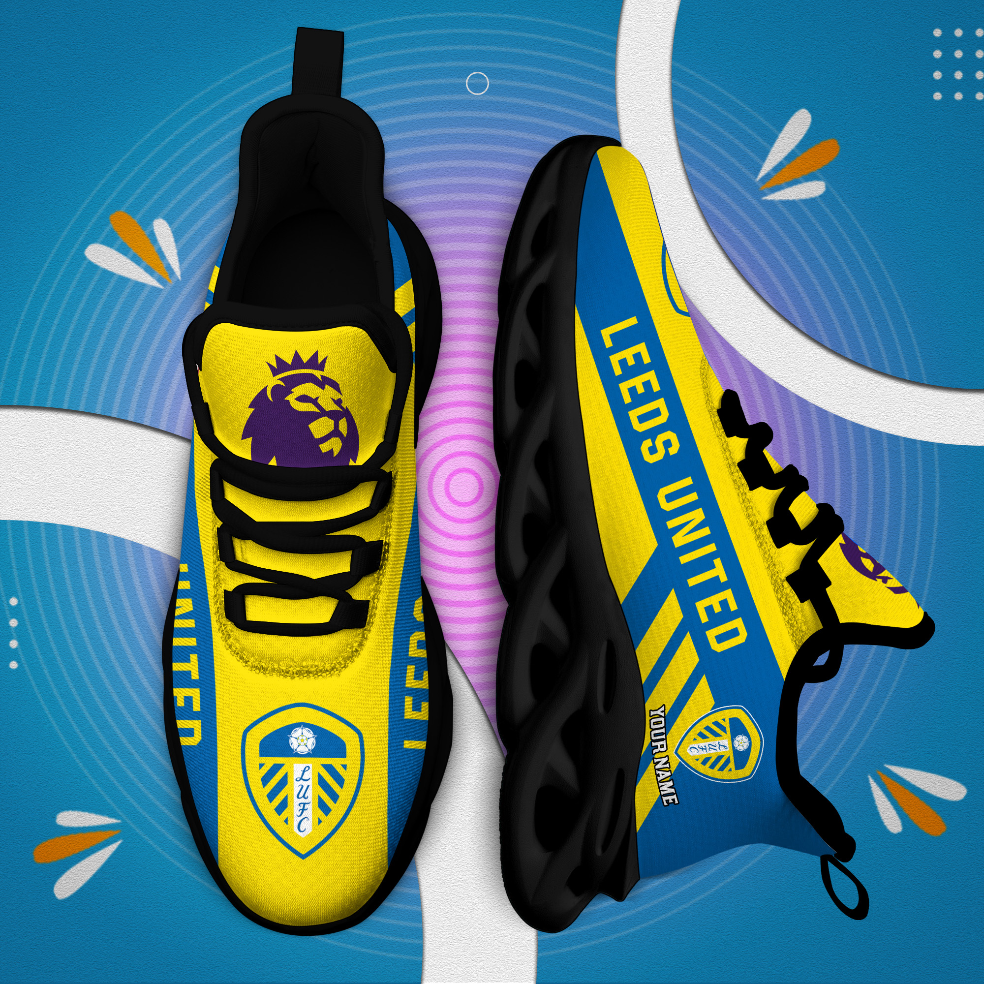 Benutzerdefinierte Name Leeds United personalisierte Max Schuhe DS006 EPL