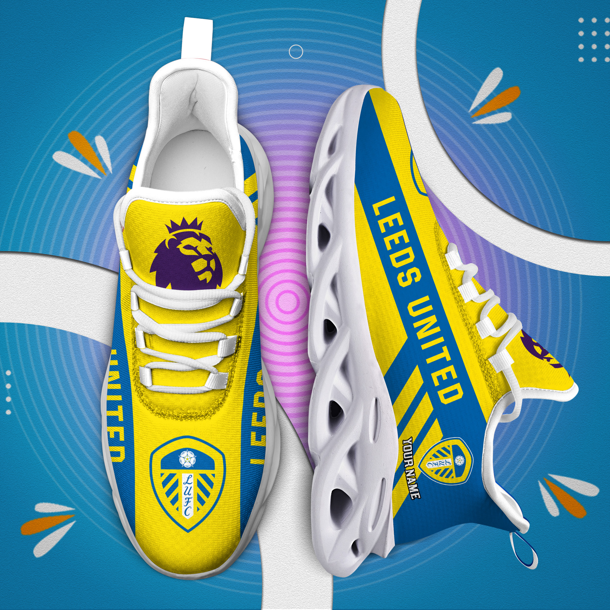 Benutzerdefinierte Name Leeds United personalisierte Max Schuhe DS006 EPL