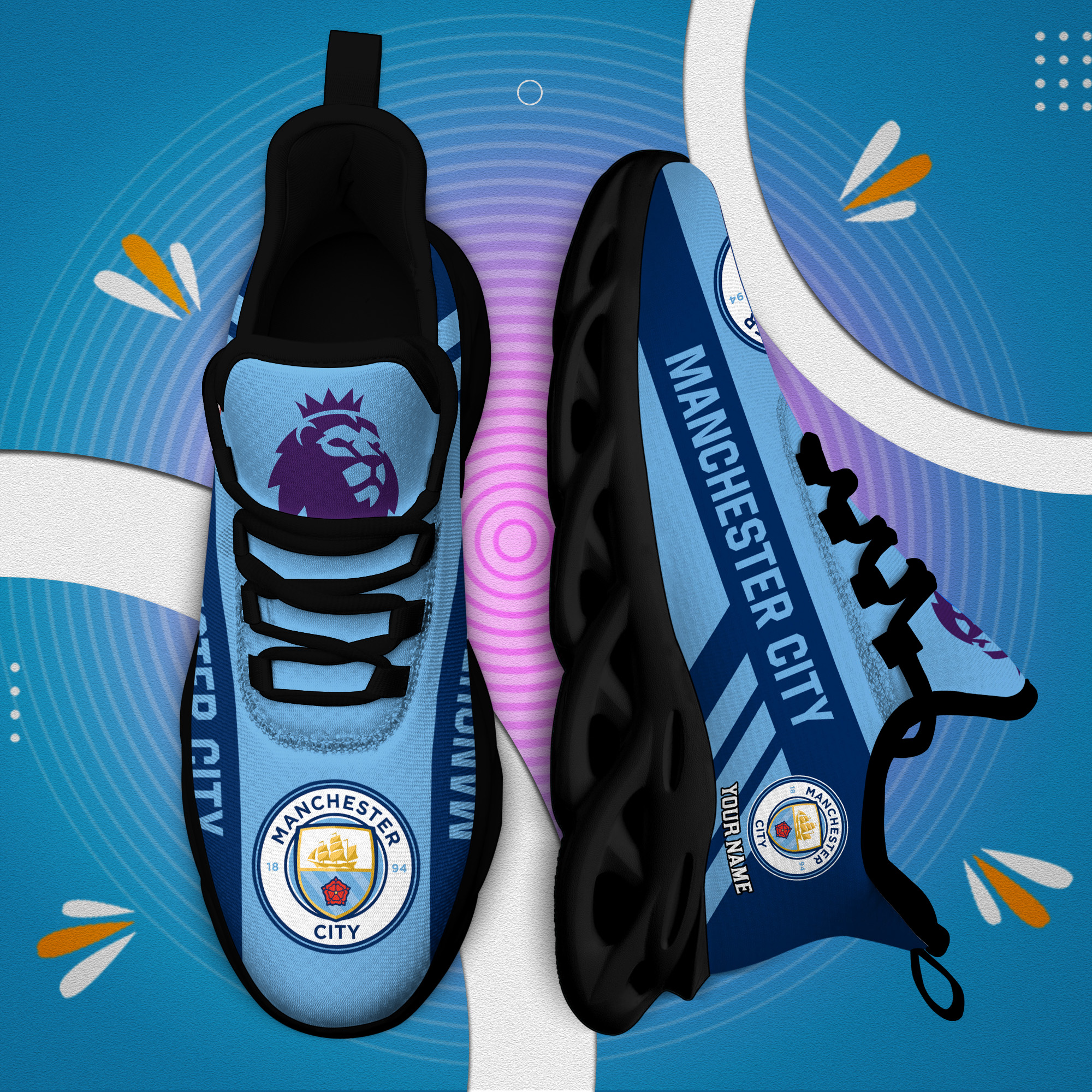 Benutzerdefinierte Name Manchester City personalisierte Max Schuhe DS006 EPL