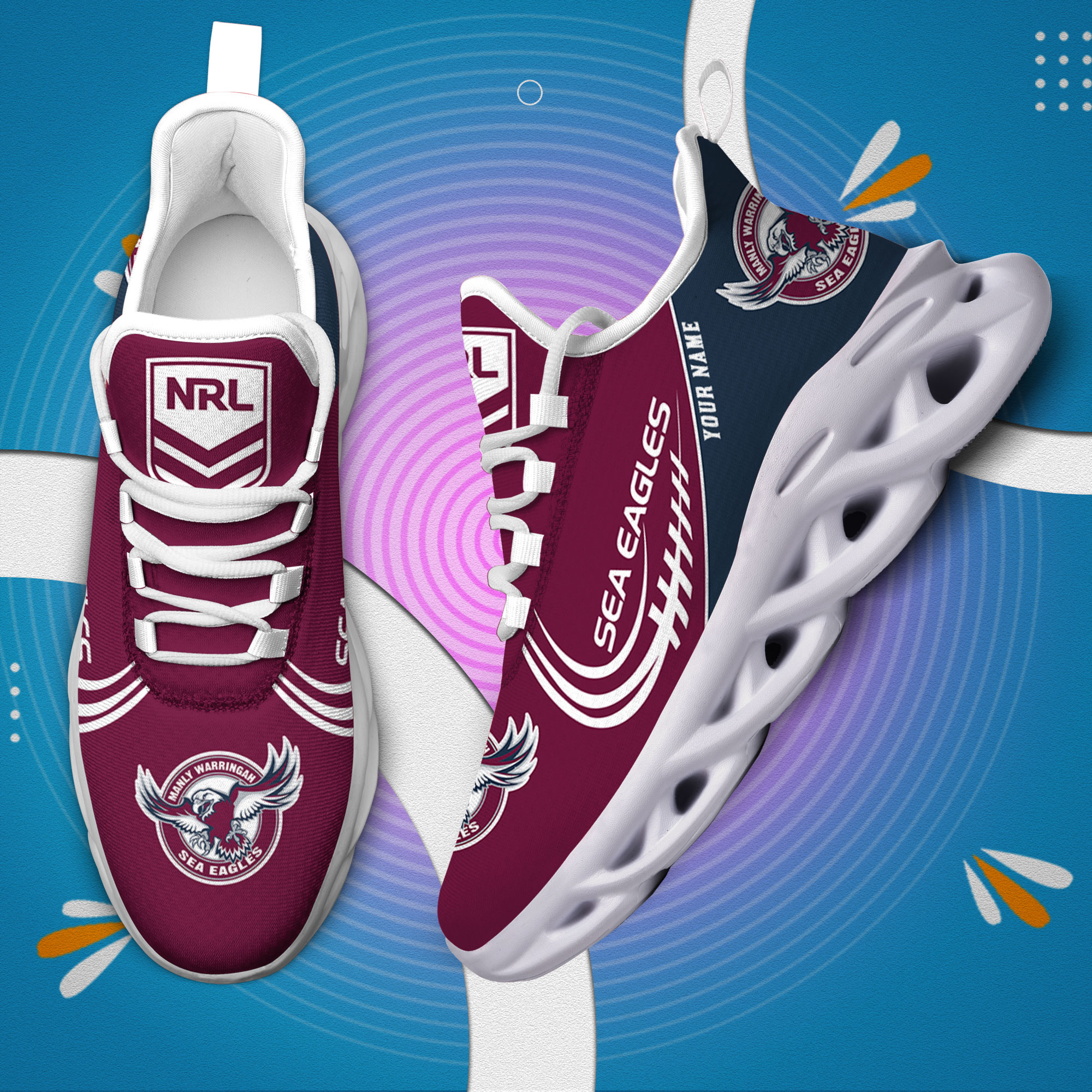 Benutzerdefinierte Name Manly Sea Eagles personalisierte Max Schuhe DS006