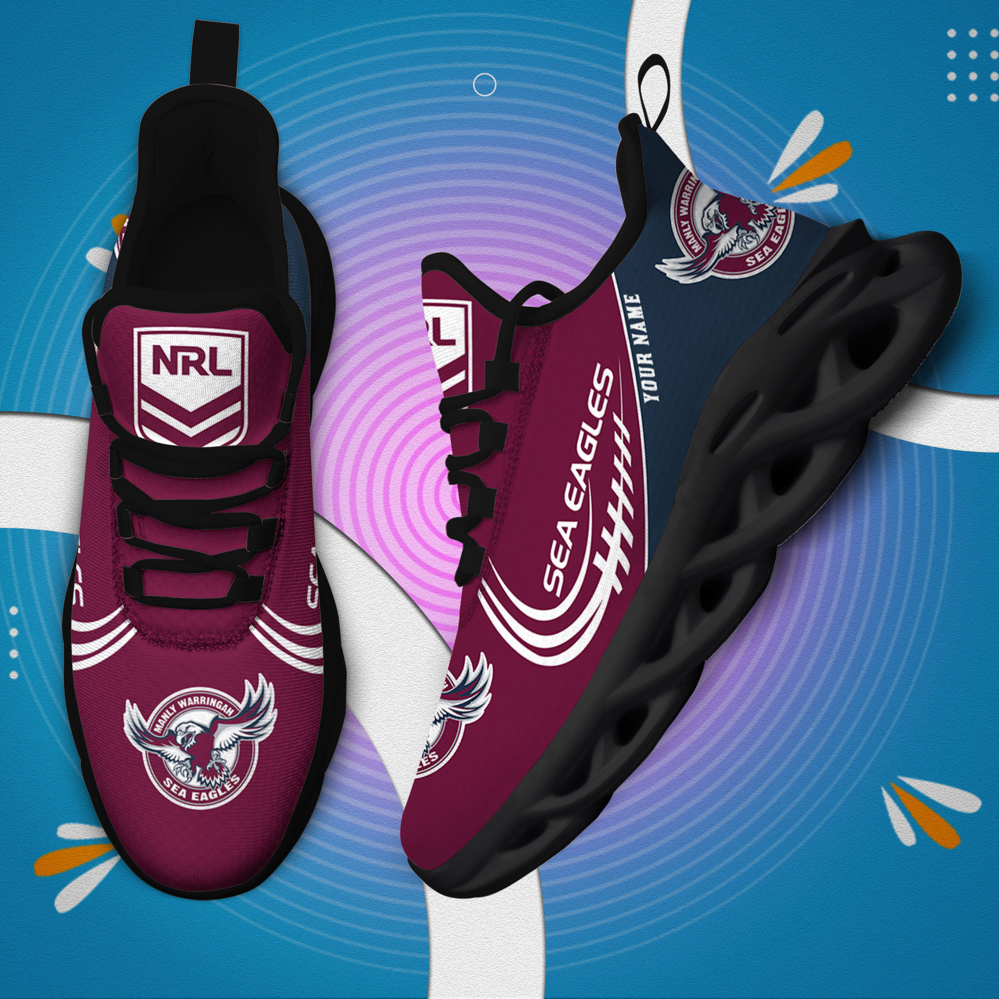 Benutzerdefinierte Name Manly Sea Eagles personalisierte Max Schuhe DS006