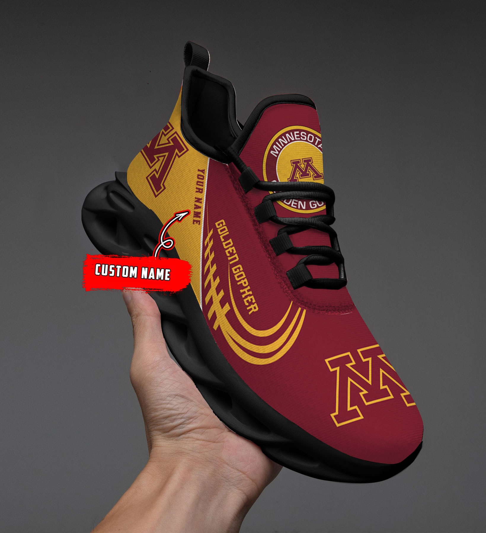 Benutzerdefinierte Name Minnesota Golden Gophers personalisierte Max Schuhe DS006