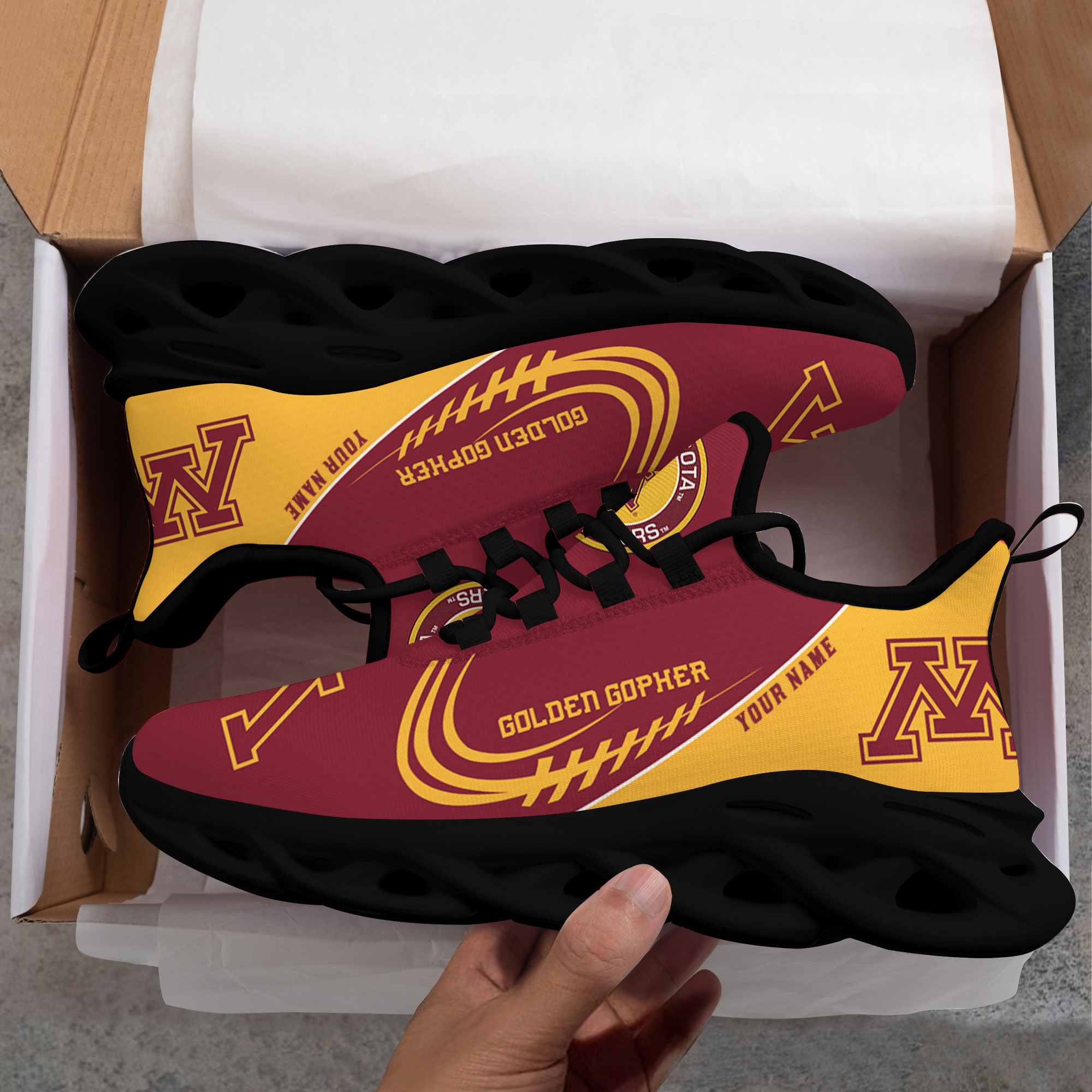 Benutzerdefinierte Name Minnesota Golden Gophers personalisierte Max Schuhe DS006