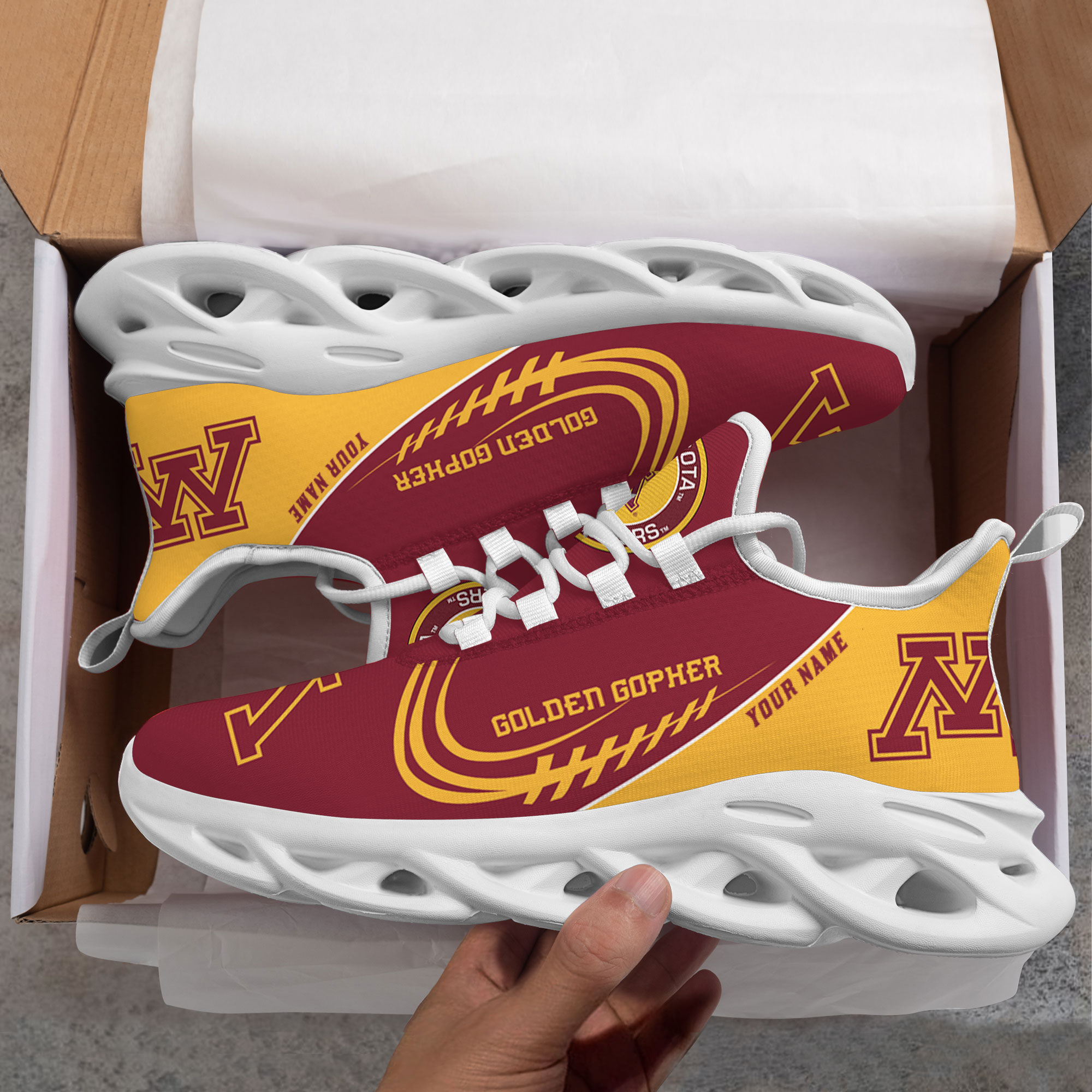 Benutzerdefinierte Name Minnesota Golden Gophers personalisierte Max Schuhe DS006
