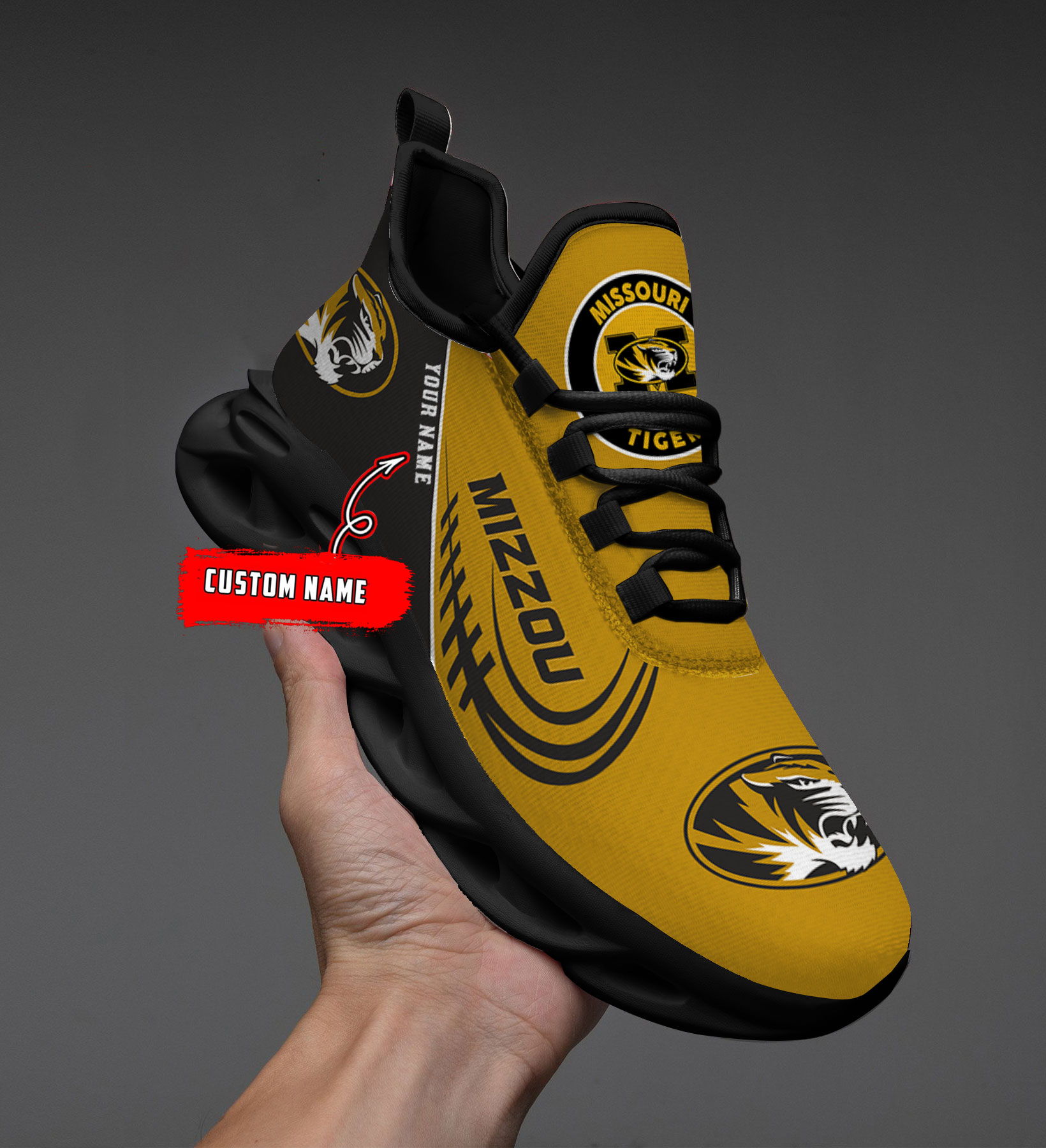 Benutzerdefinierte Name Missouri Tigers personalisierte Max Schuhe DS006
