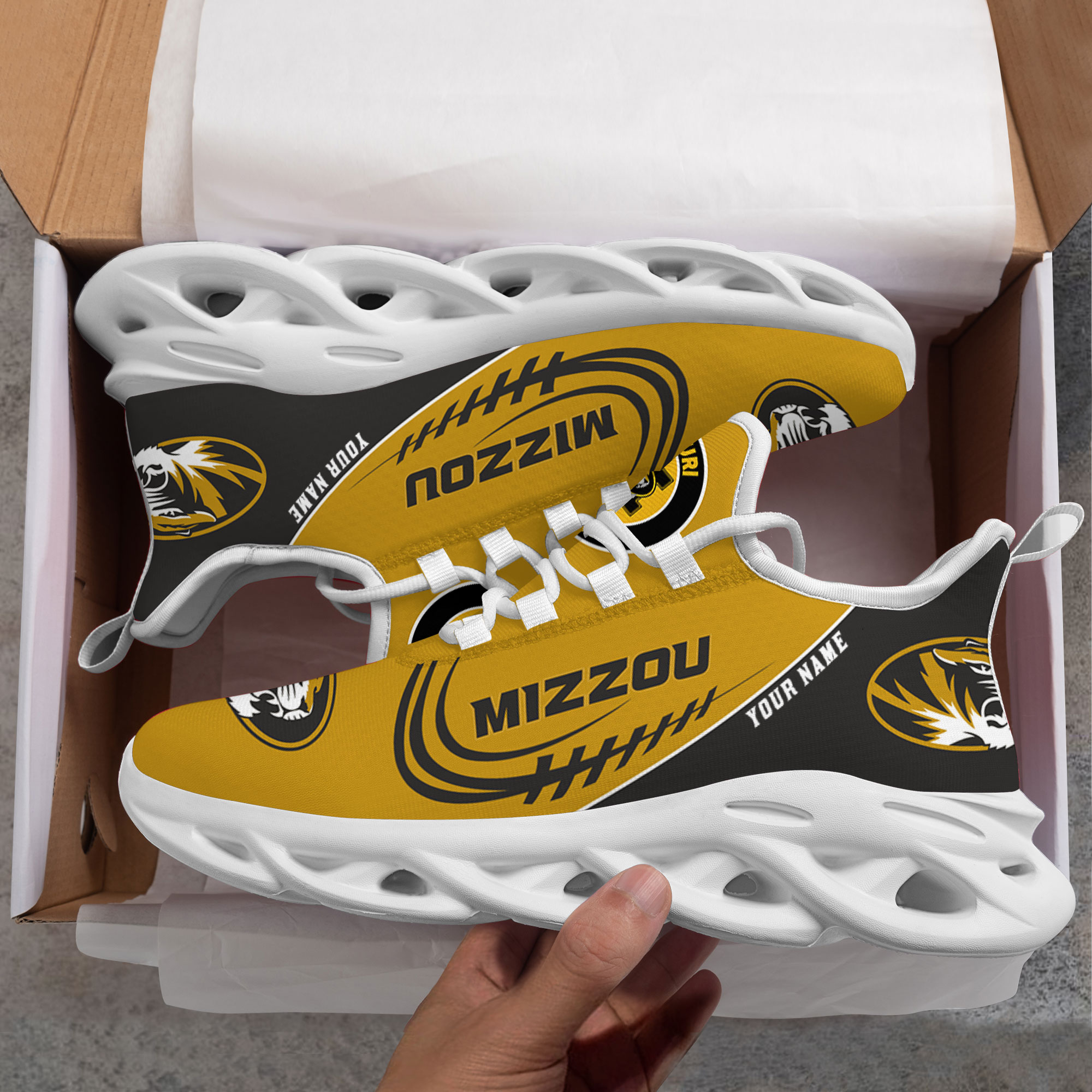 Benutzerdefinierte Name Missouri Tigers personalisierte Max Schuhe DS006