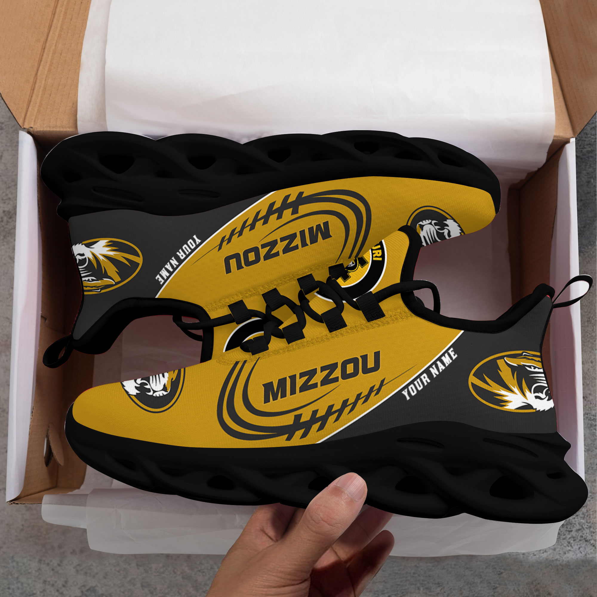 Benutzerdefinierte Name Missouri Tigers personalisierte Max Schuhe DS006