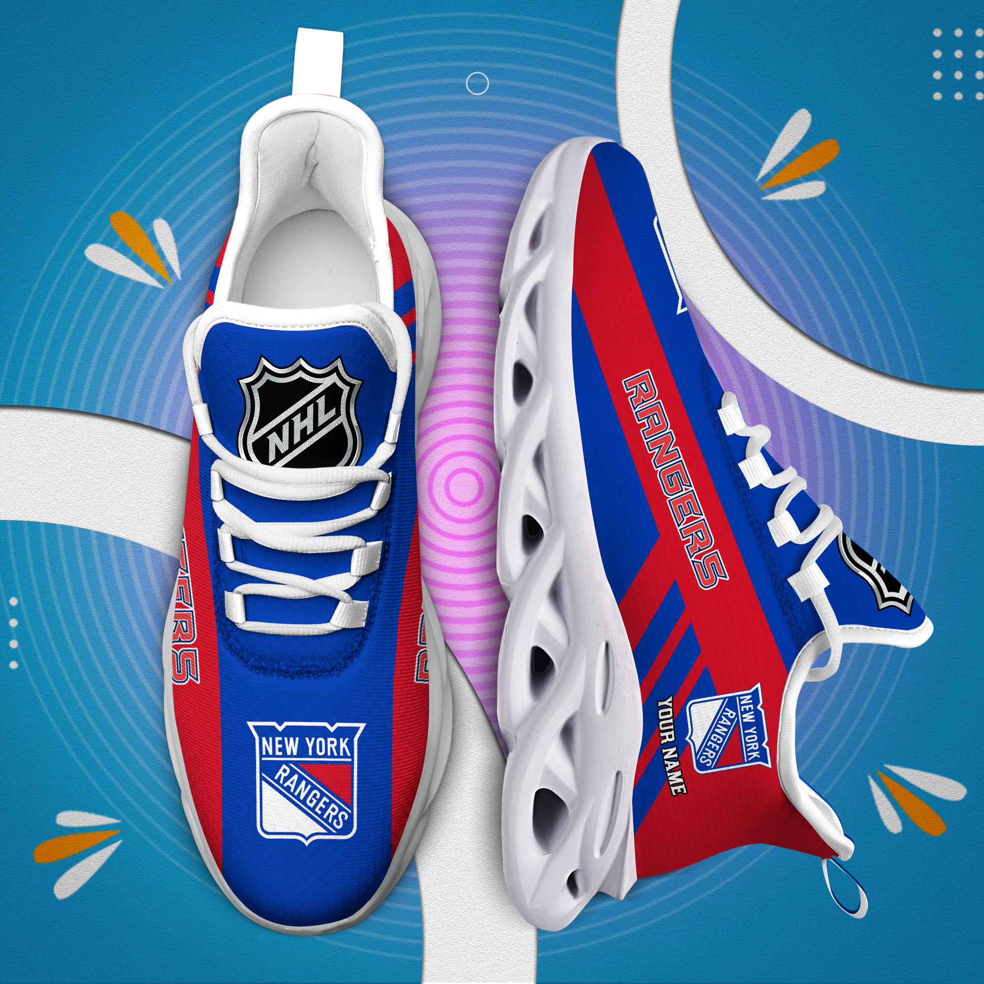 Benutzerdefinierte Name New York Rangers personalisierte Max Schuhe DS004