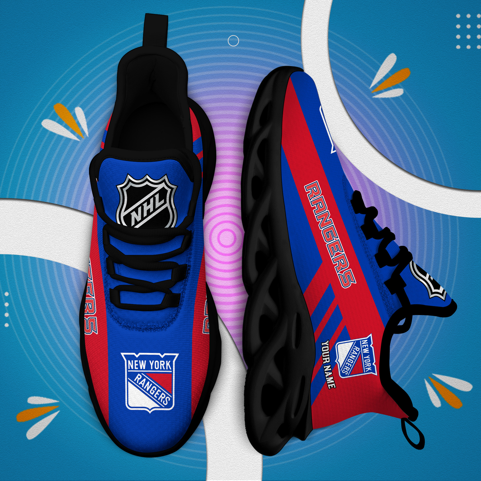 Benutzerdefinierte Name New York Rangers personalisierte Max Schuhe DS004