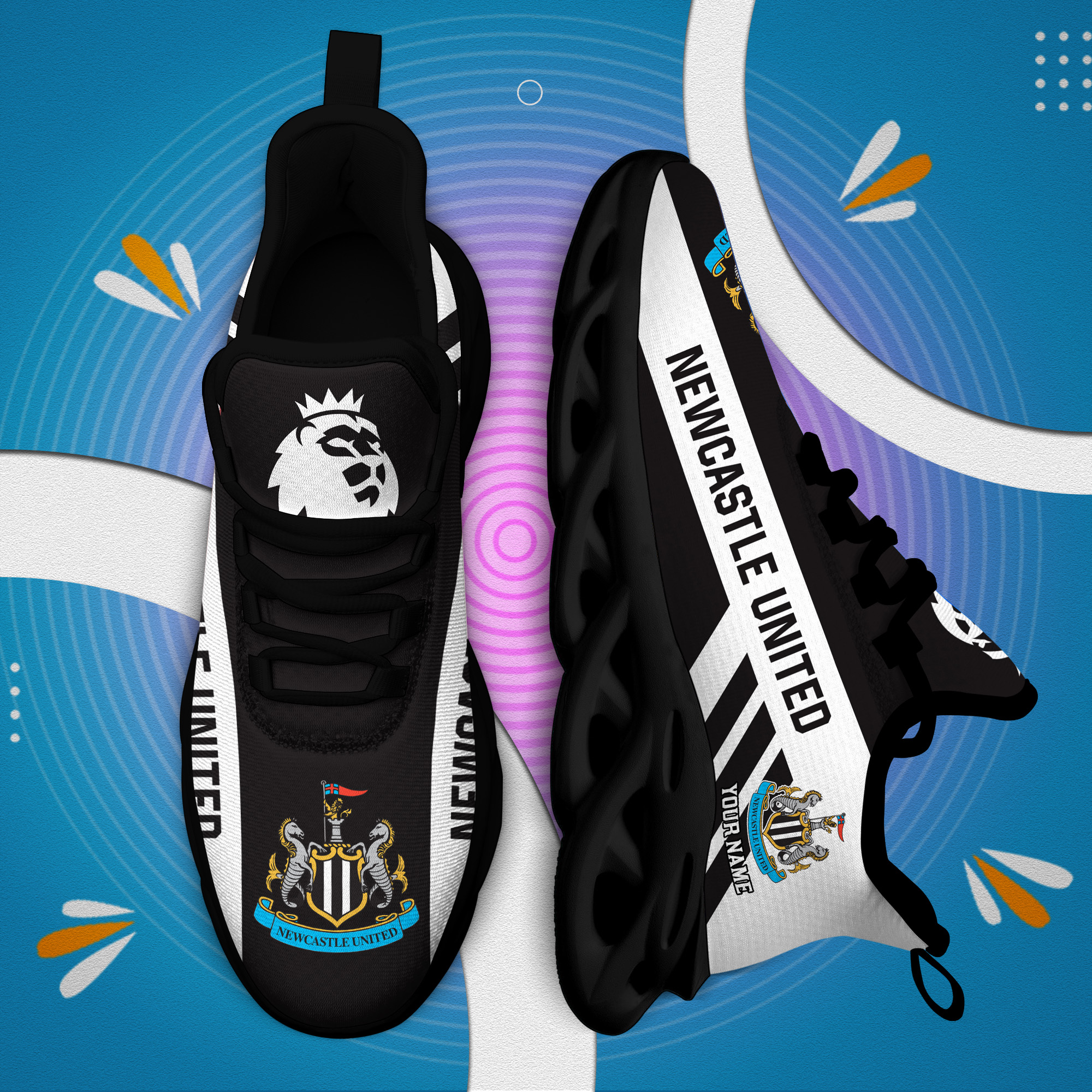 Benutzerdefinierte Name Newcastle United personalisierte Max Schuhe DS006 EPL