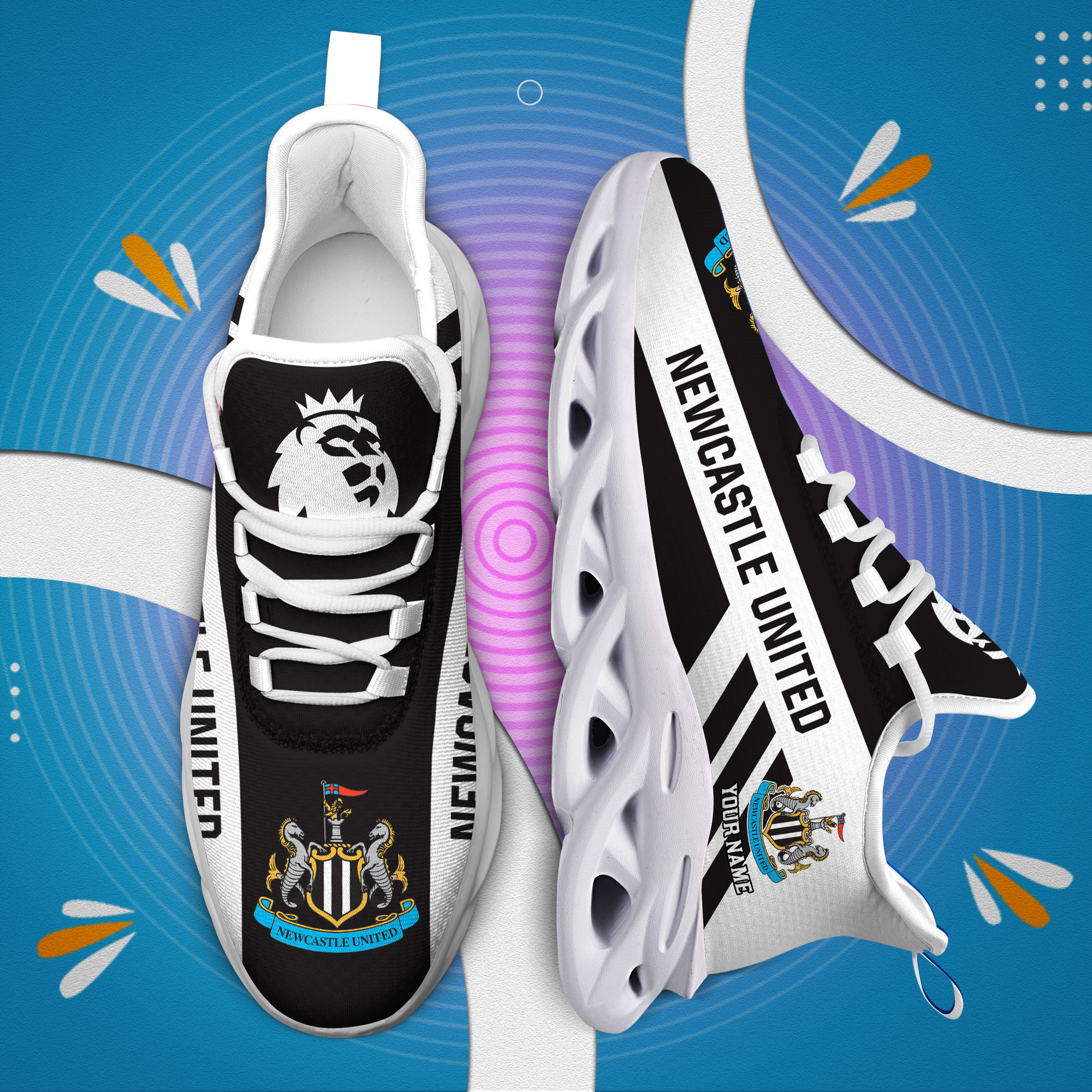 Benutzerdefinierte Name Newcastle United personalisierte Max Schuhe DS006 EPL