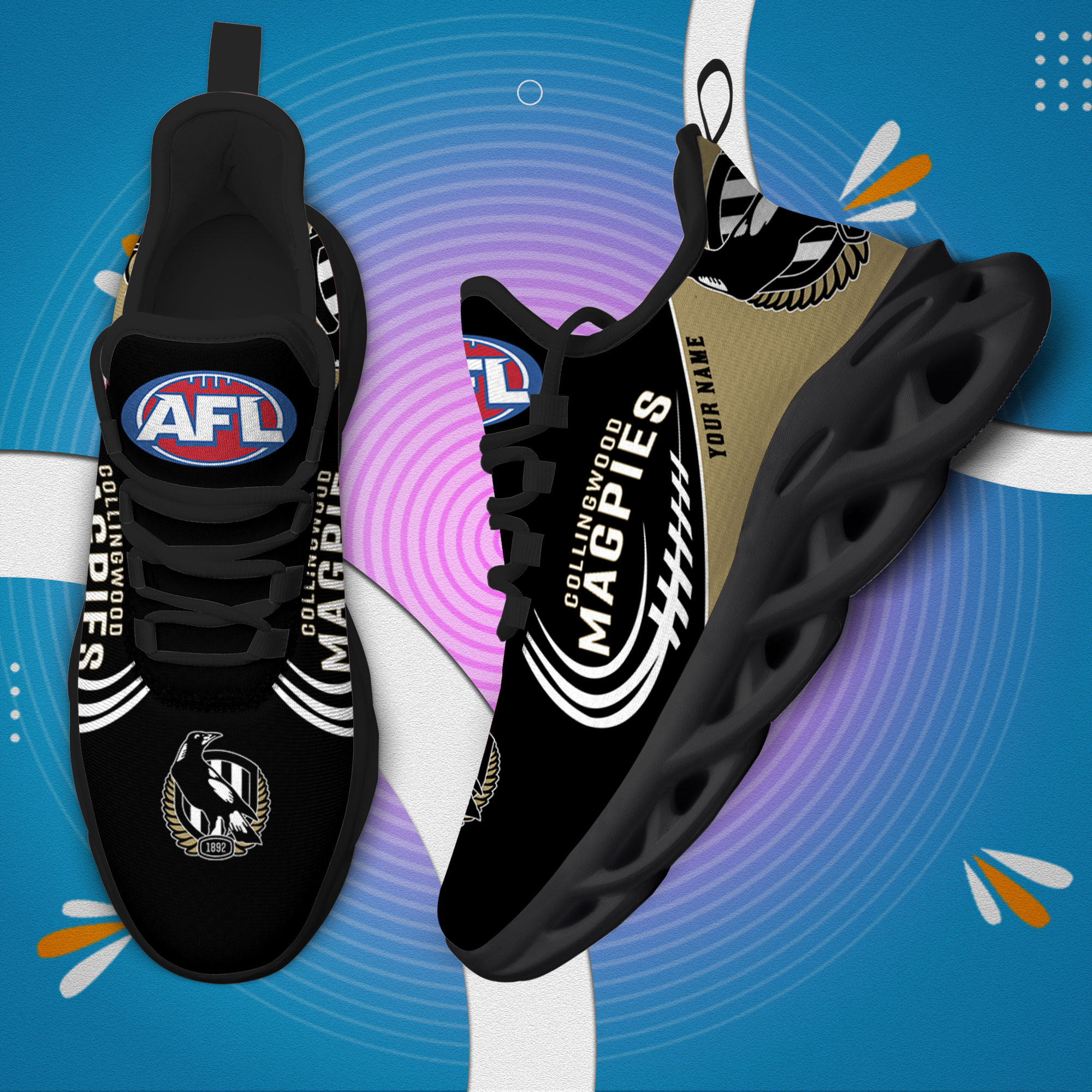 Benutzerdefinierter Name Collingwood Magpies Personalisierte Max-Schuhe DS006