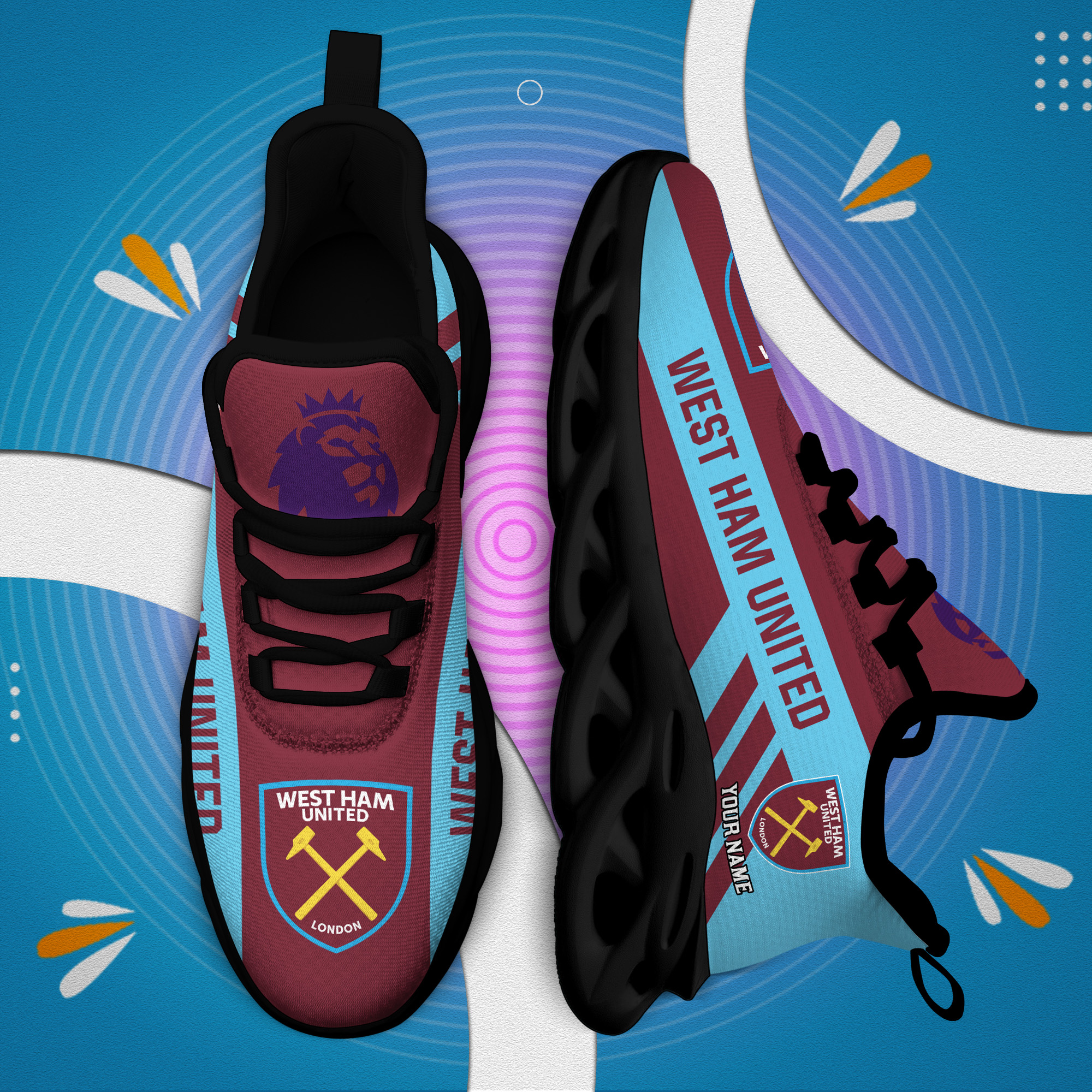 Benutzerdefinierter Name West Ham United personalisierte Max-Schuhe DS006 EPL