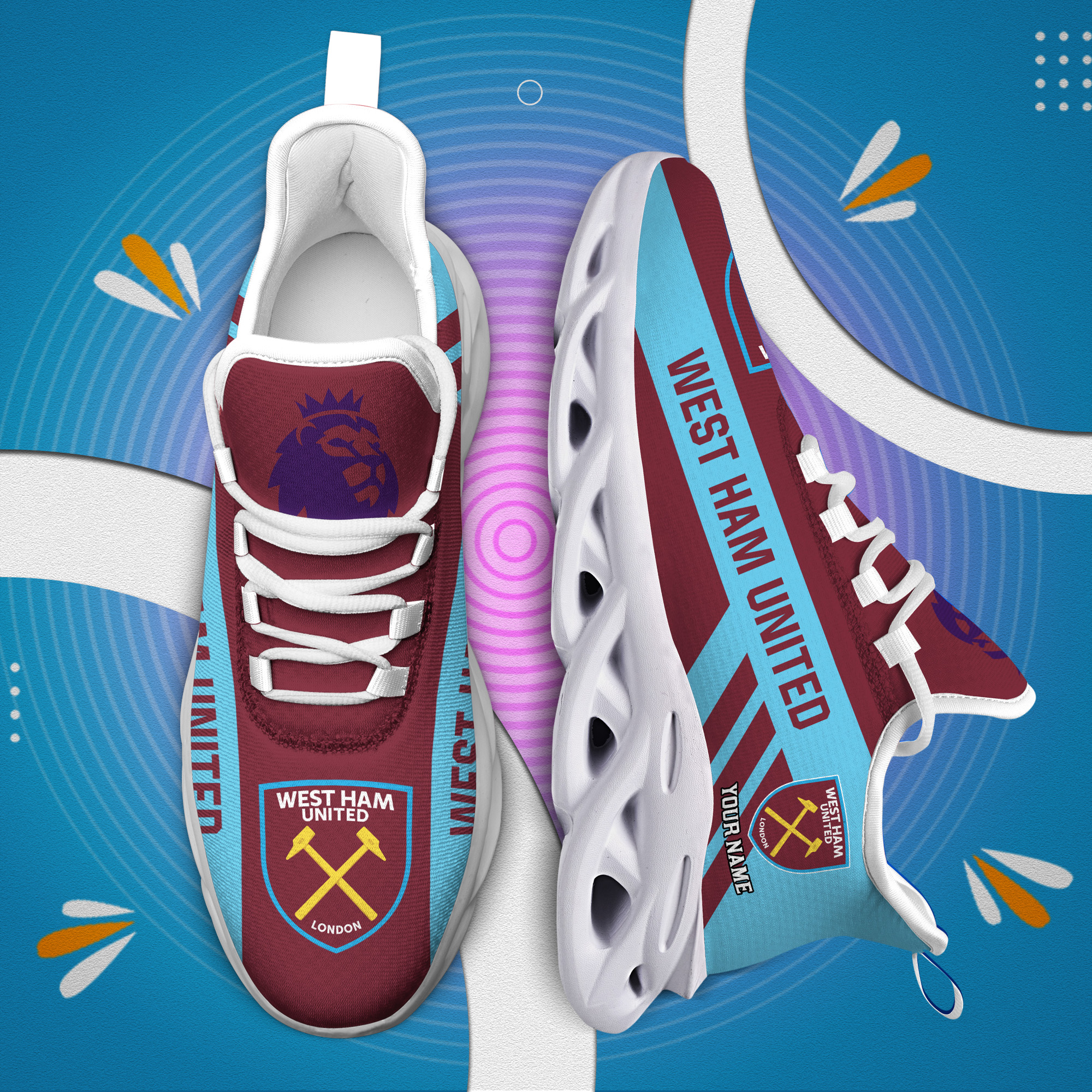 Benutzerdefinierter Name West Ham United personalisierte Max-Schuhe DS006 EPL