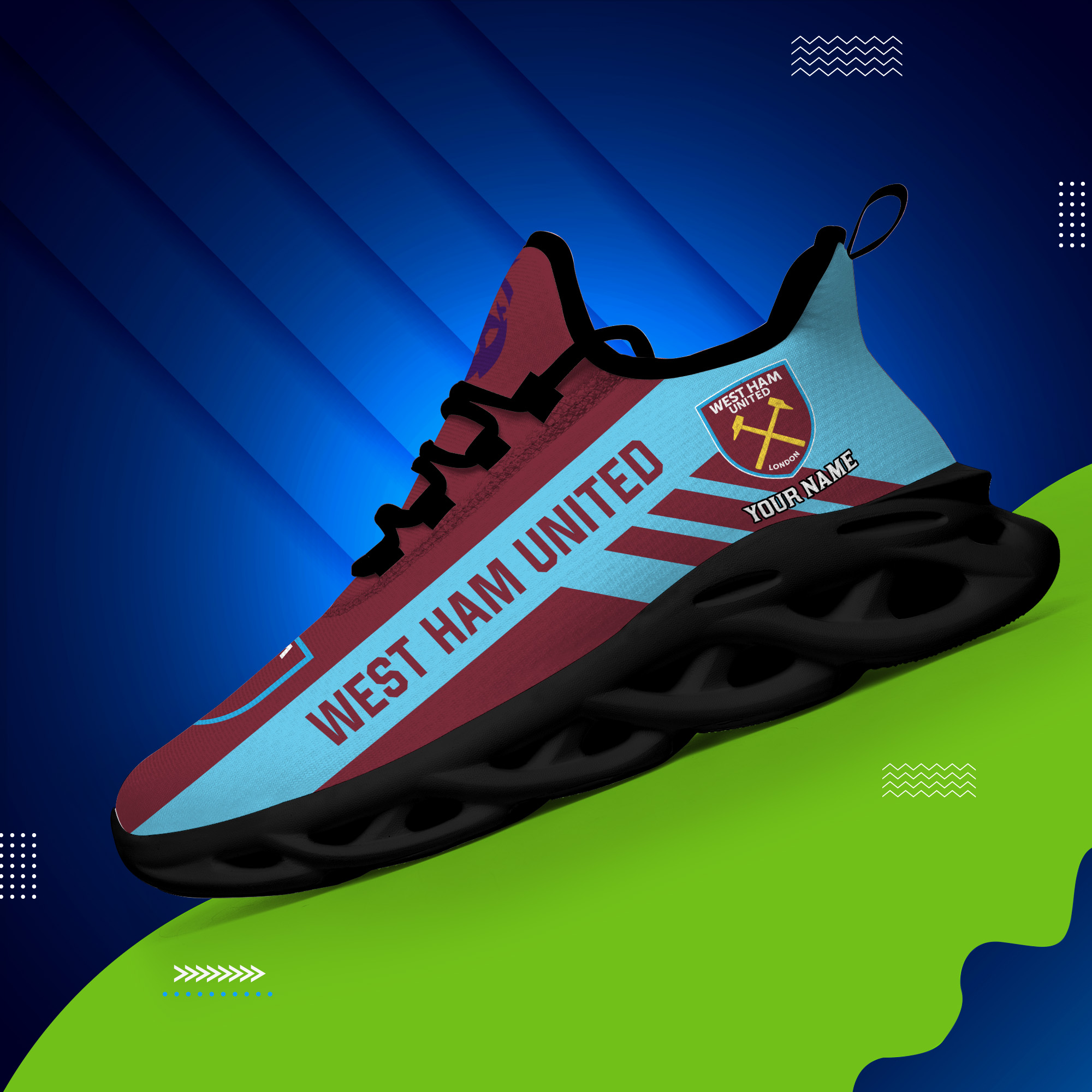 Benutzerdefinierter Name West Ham United personalisierte Max-Schuhe DS006 EPL