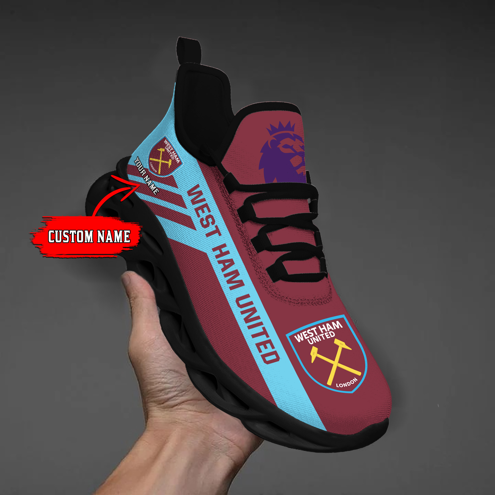 Benutzerdefinierter Name West Ham United personalisierte Max-Schuhe DS006 EPL