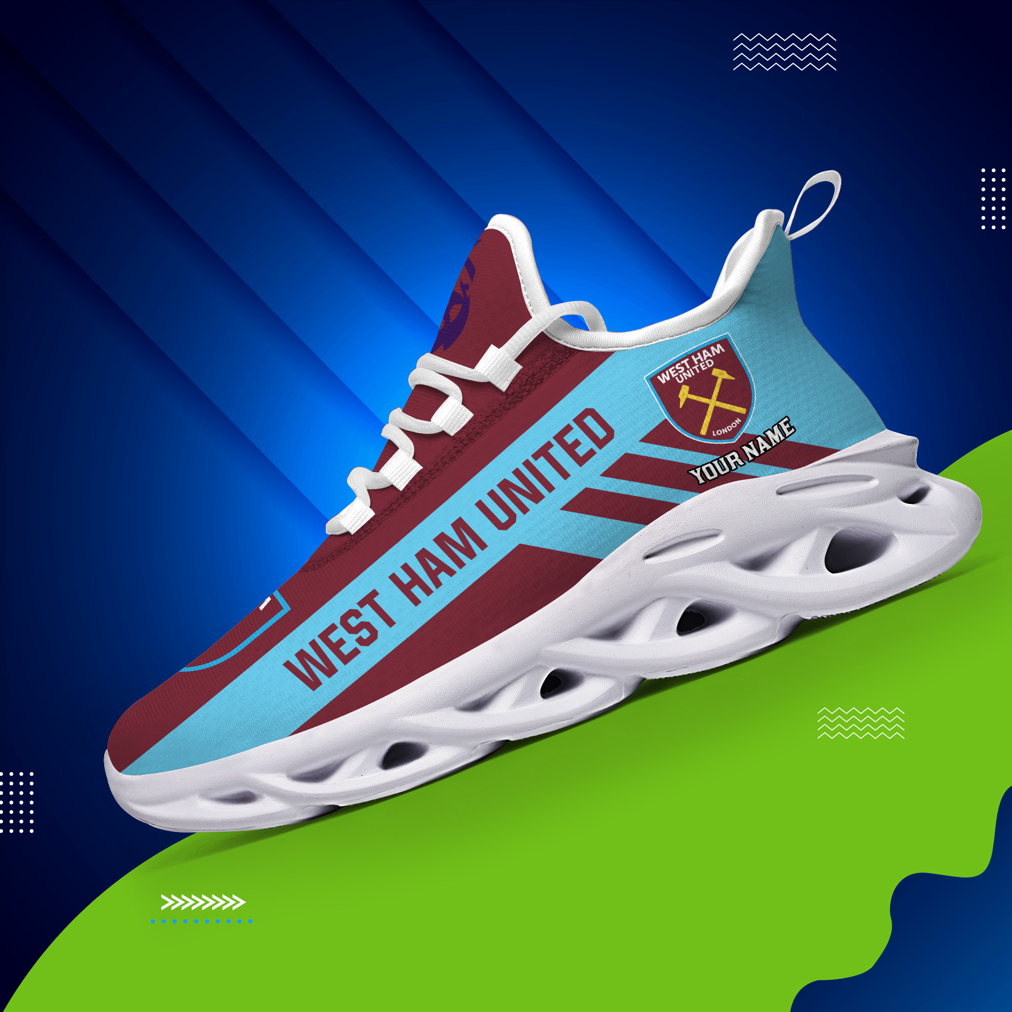 Benutzerdefinierter Name West Ham United personalisierte Max-Schuhe DS006 EPL