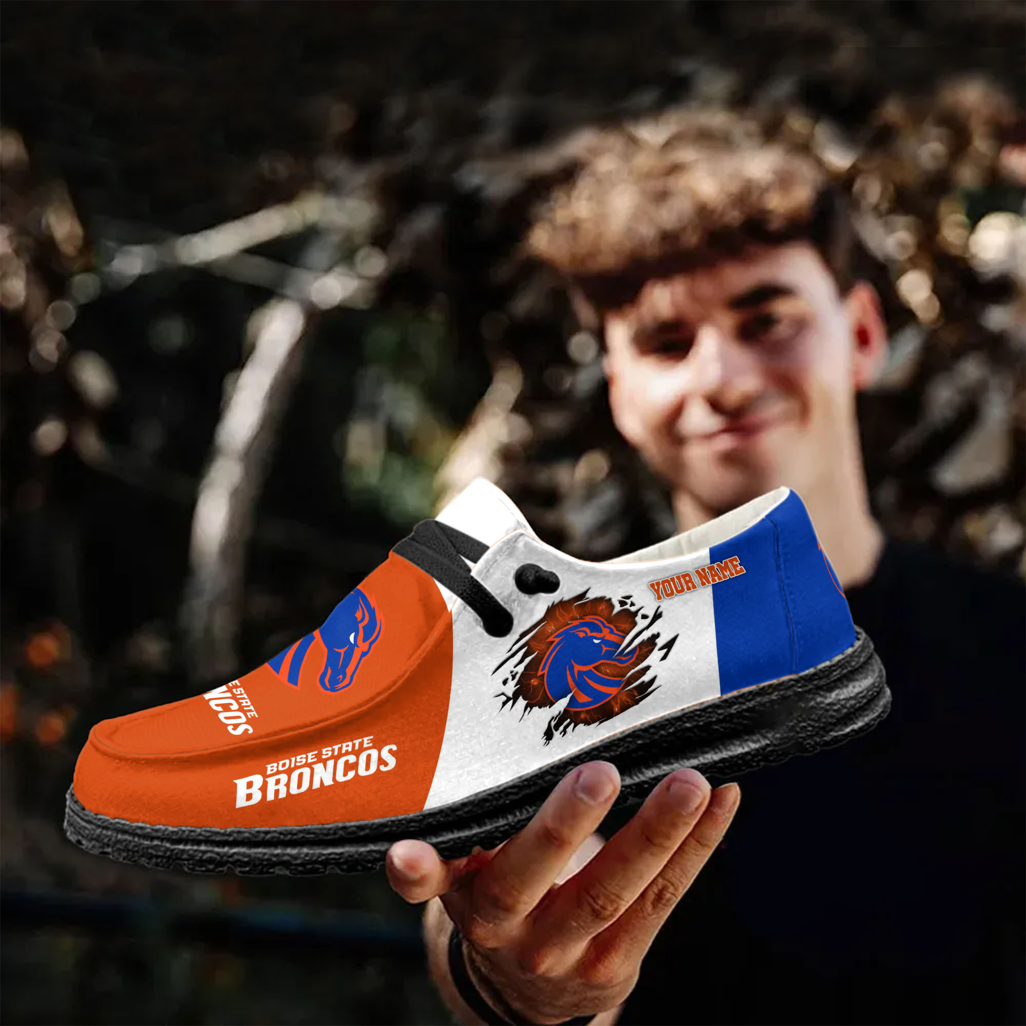 Boise State Broncos personalisierte Hey Dude Sportschuhe – individuelles Namensdesign, perfektes Geschenk für Fans