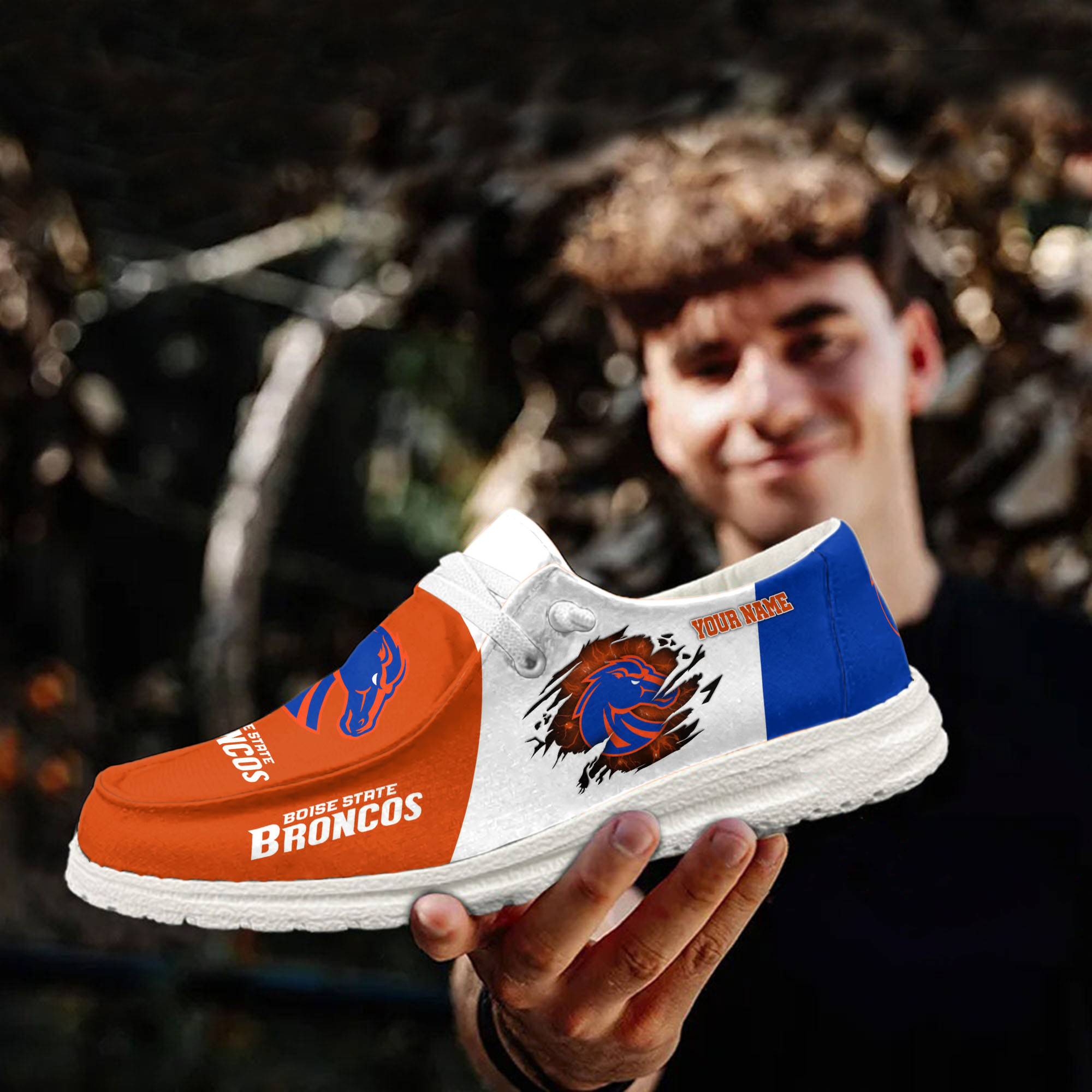 Boise State Broncos personalisierte Hey Dude Sportschuhe – individuelles Namensdesign, perfektes Geschenk für Fans