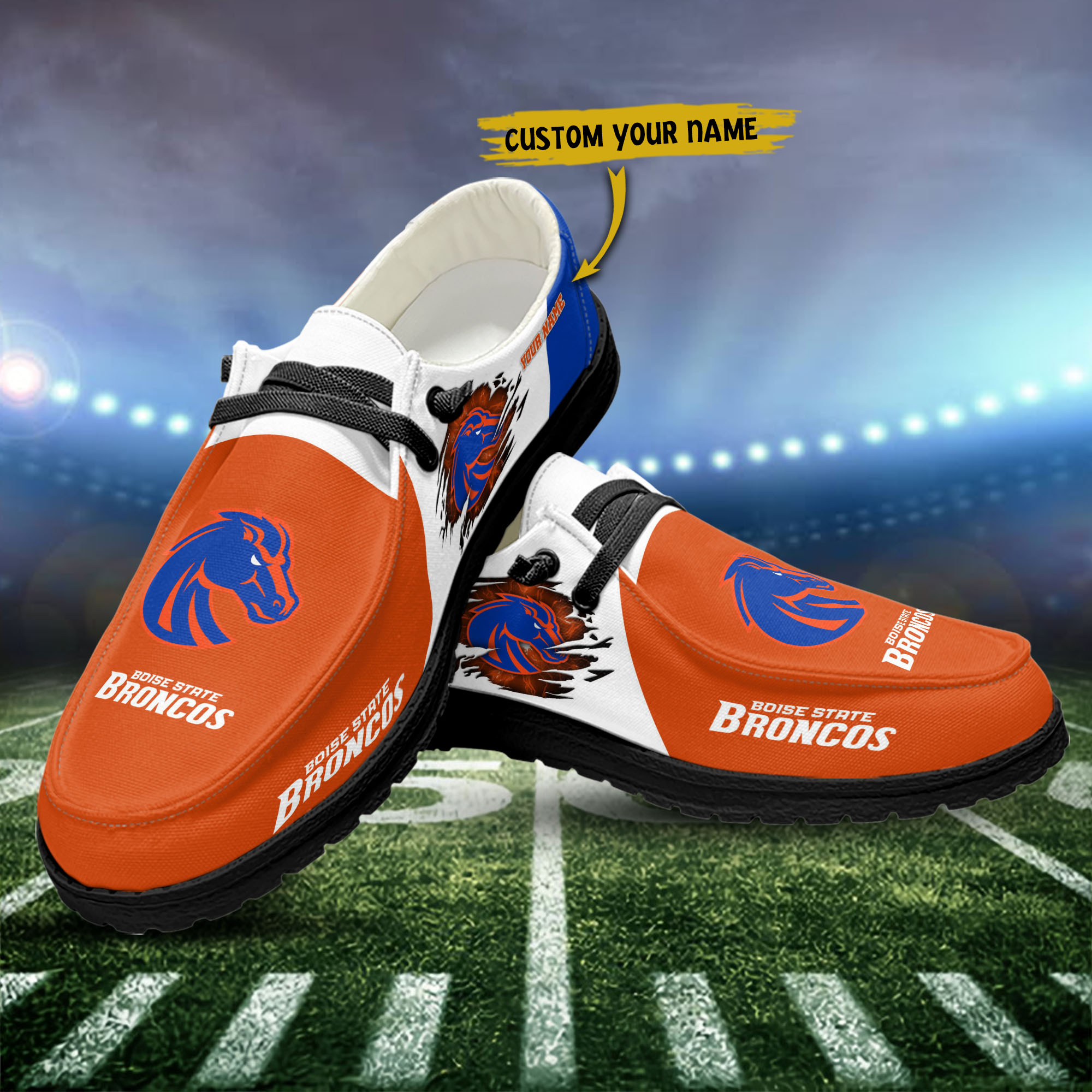 Boise State Broncos personalisierte Hey Dude Sportschuhe – individuelles Namensdesign, perfektes Geschenk für Fans