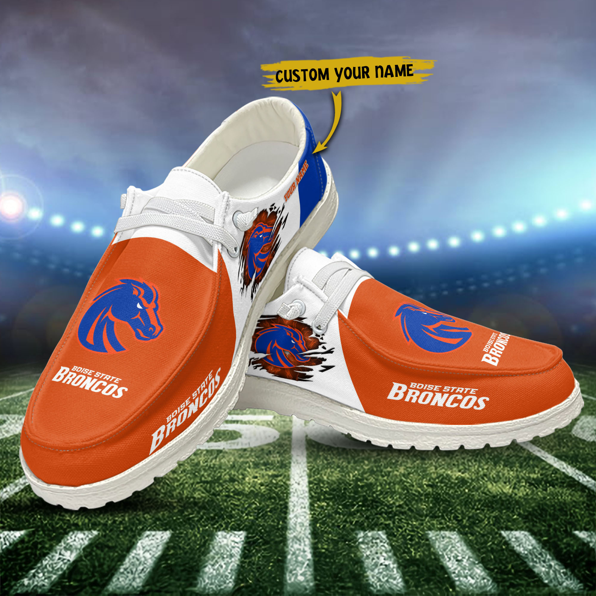 Boise State Broncos personalisierte Hey Dude Sportschuhe – individuelles Namensdesign, perfektes Geschenk für Fans