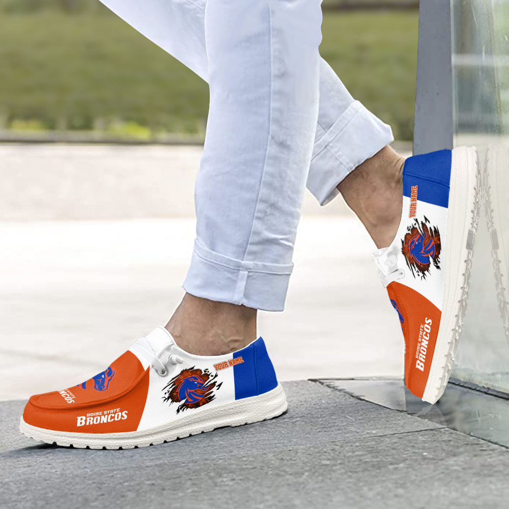 Boise State Broncos personalisierte Hey Dude Sportschuhe – individuelles Namensdesign, perfektes Geschenk für Fans