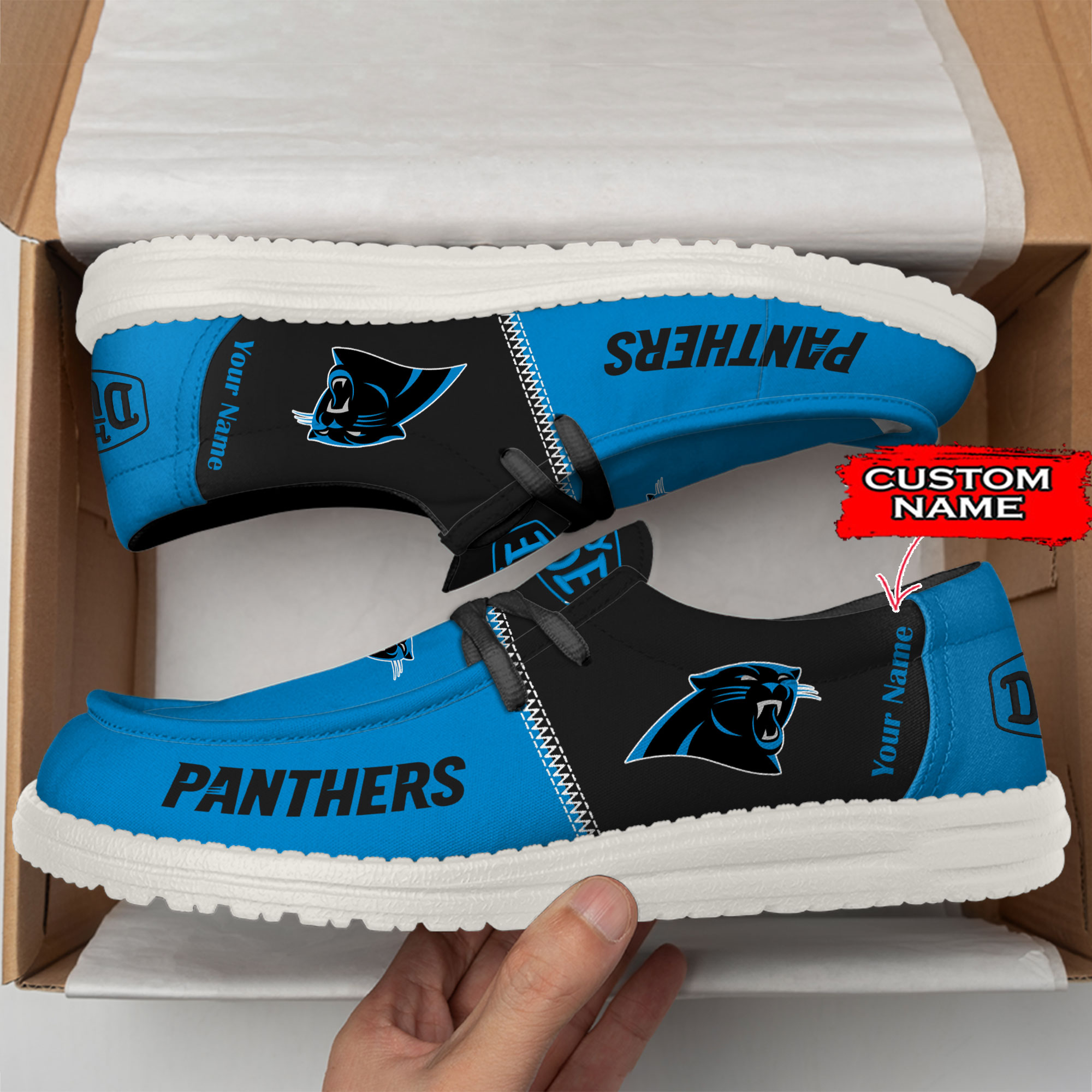 Carolina Panthers personalisieren Ihren Namen 32 Teams Hey Dude Schuhe