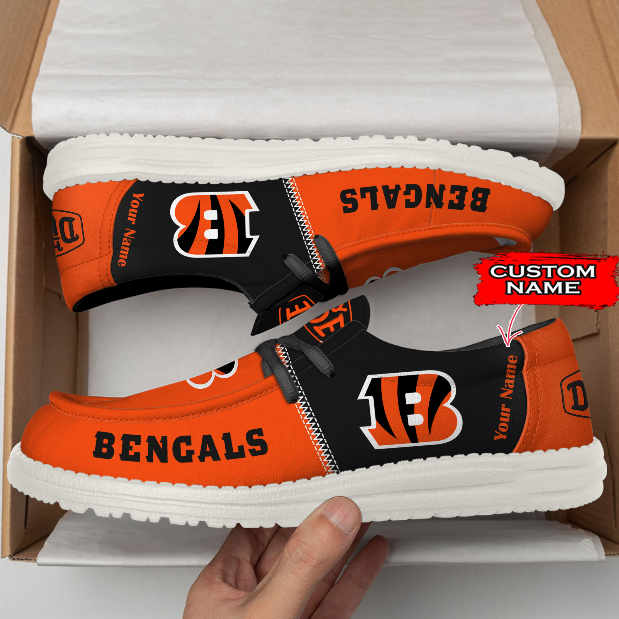 Cincinnati Bengals personalisieren Ihren Namen 32 Teams Hey Dude Schuhe