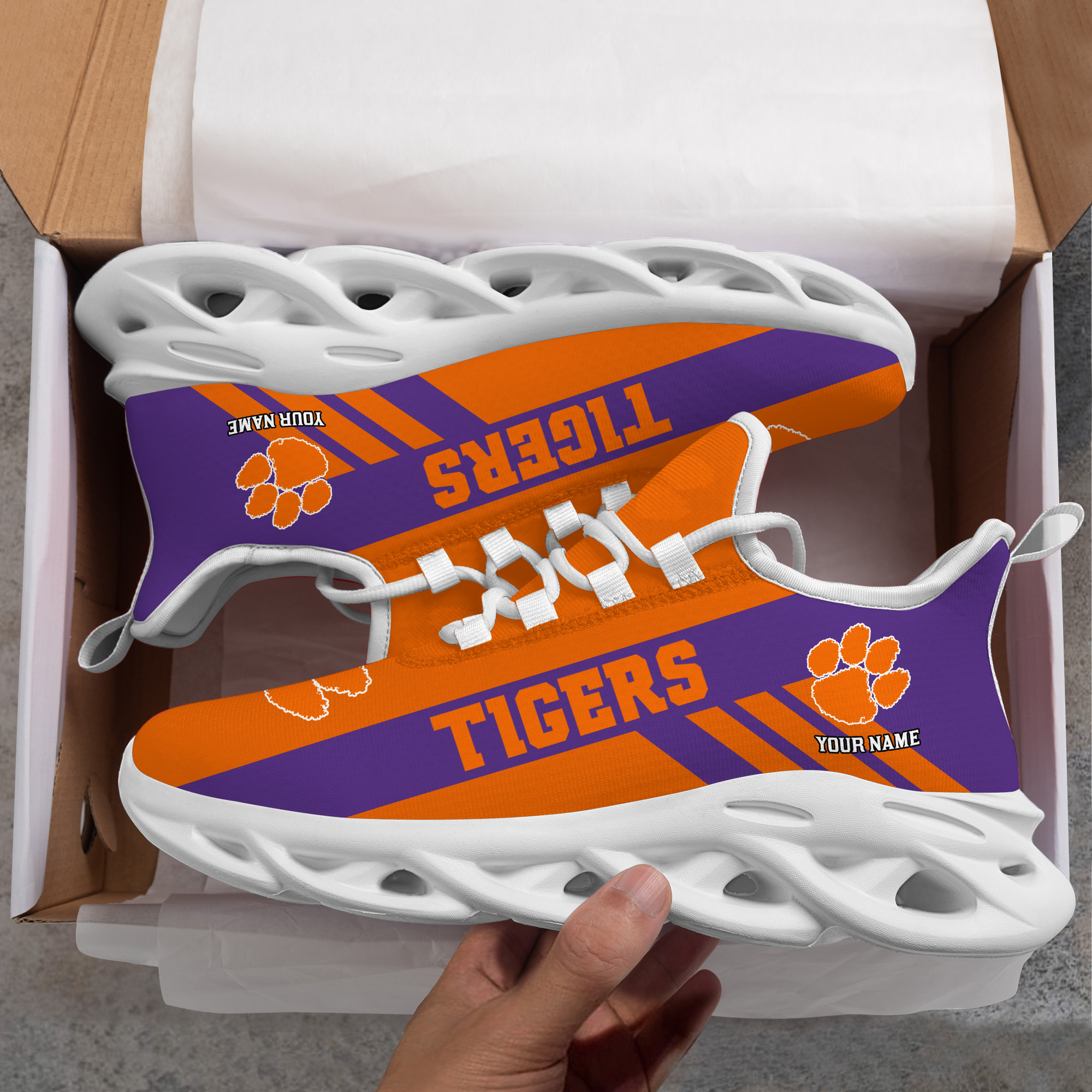 Clemson Tigers individueller Name, personalisierbar, Max-Schuhe DS004