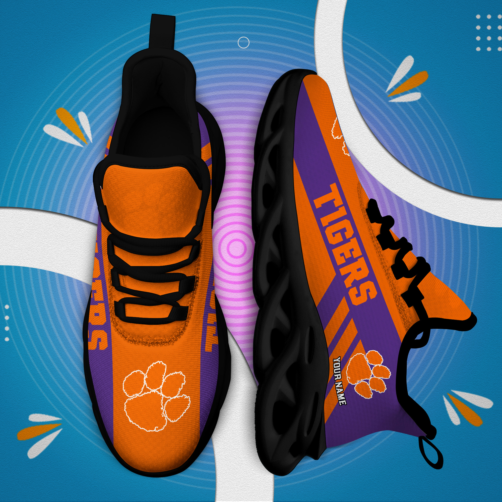 Clemson Tigers individueller Name, personalisierbar, Max-Schuhe DS004