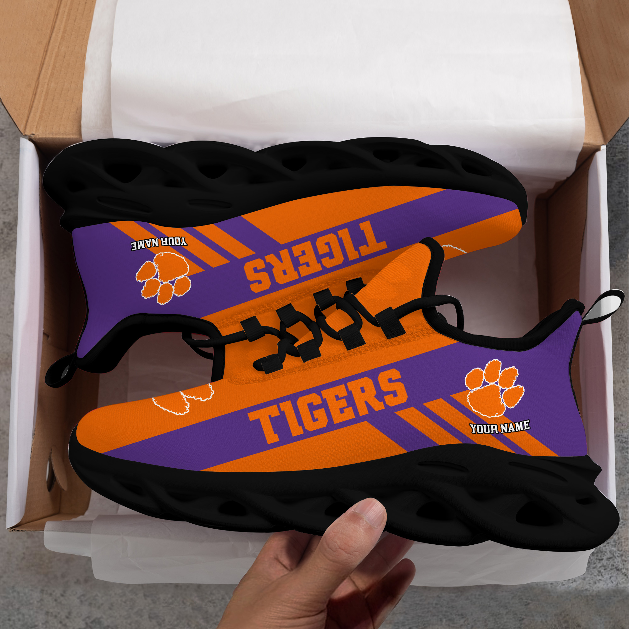 Clemson Tigers individueller Name, personalisierbar, Max-Schuhe DS004