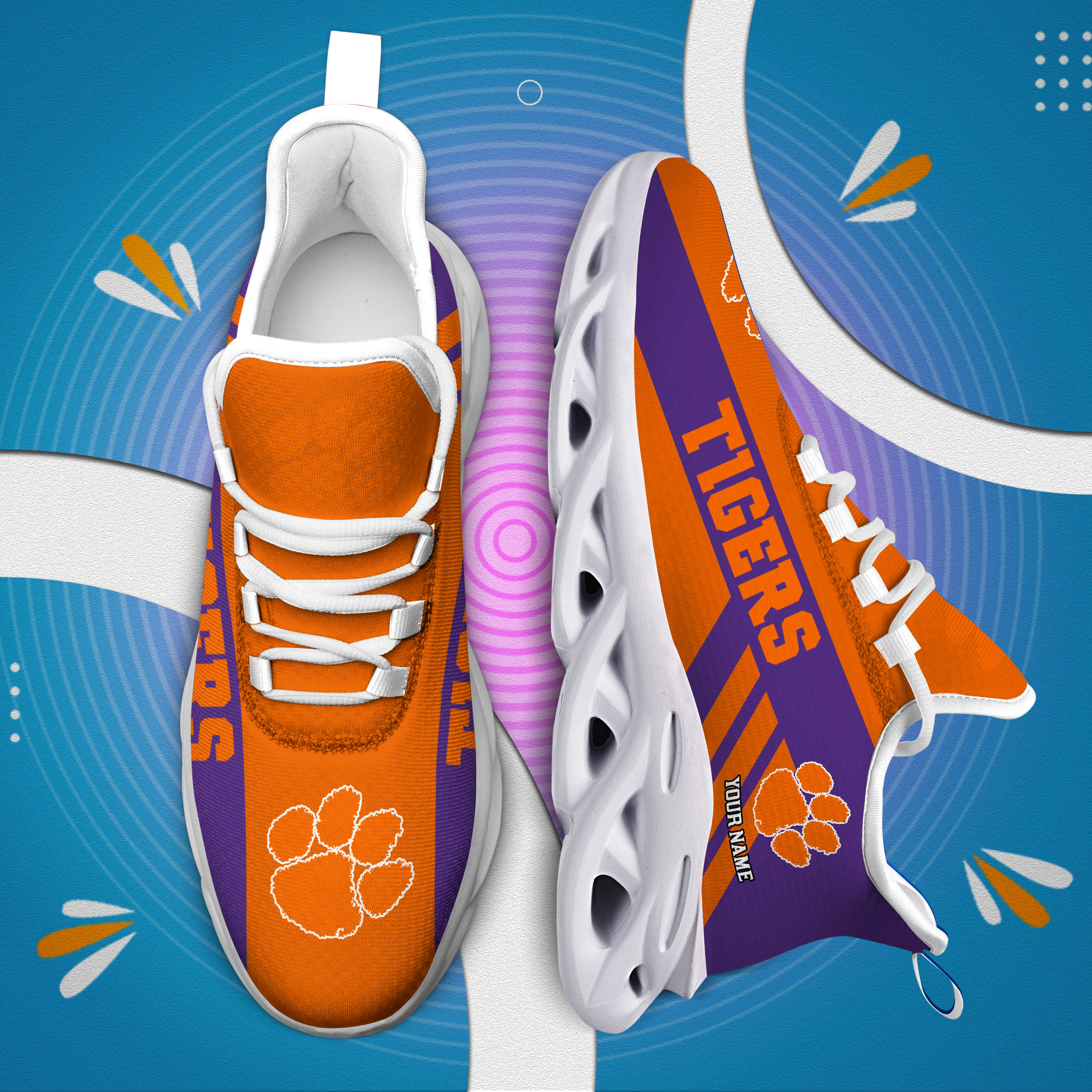 Clemson Tigers individueller Name, personalisierbar, Max-Schuhe DS004