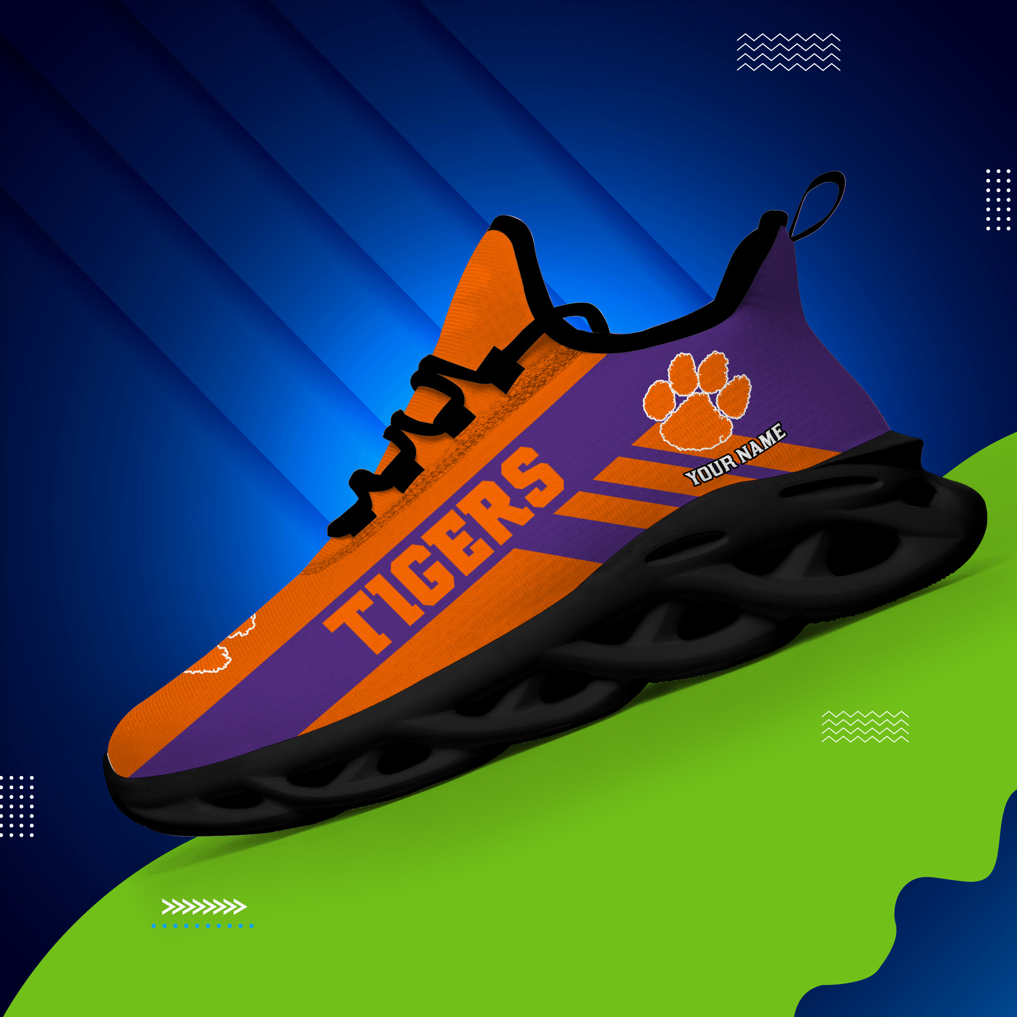 Clemson Tigers individueller Name, personalisierbar, Max-Schuhe DS004