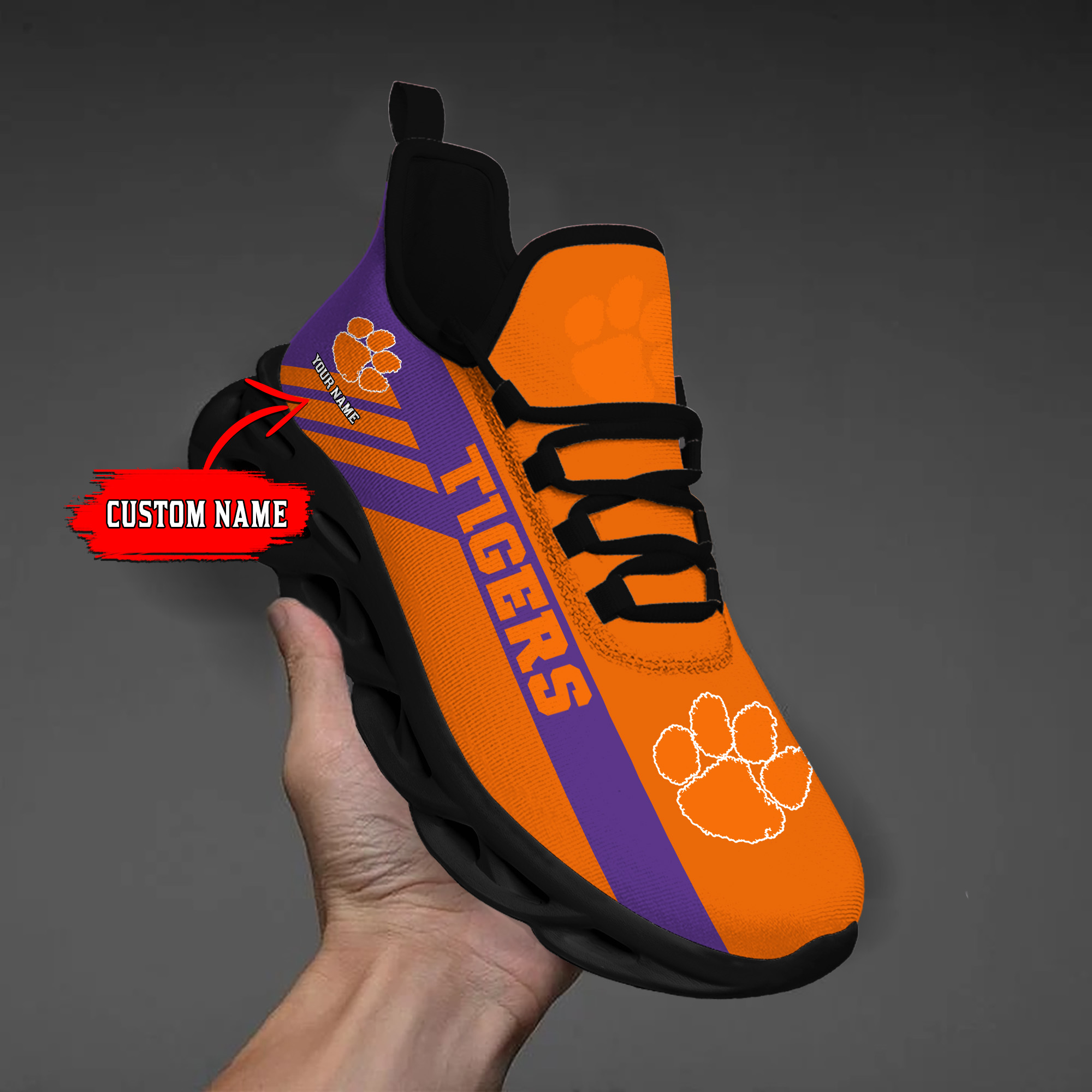 Clemson Tigers individueller Name, personalisierbar, Max-Schuhe DS004