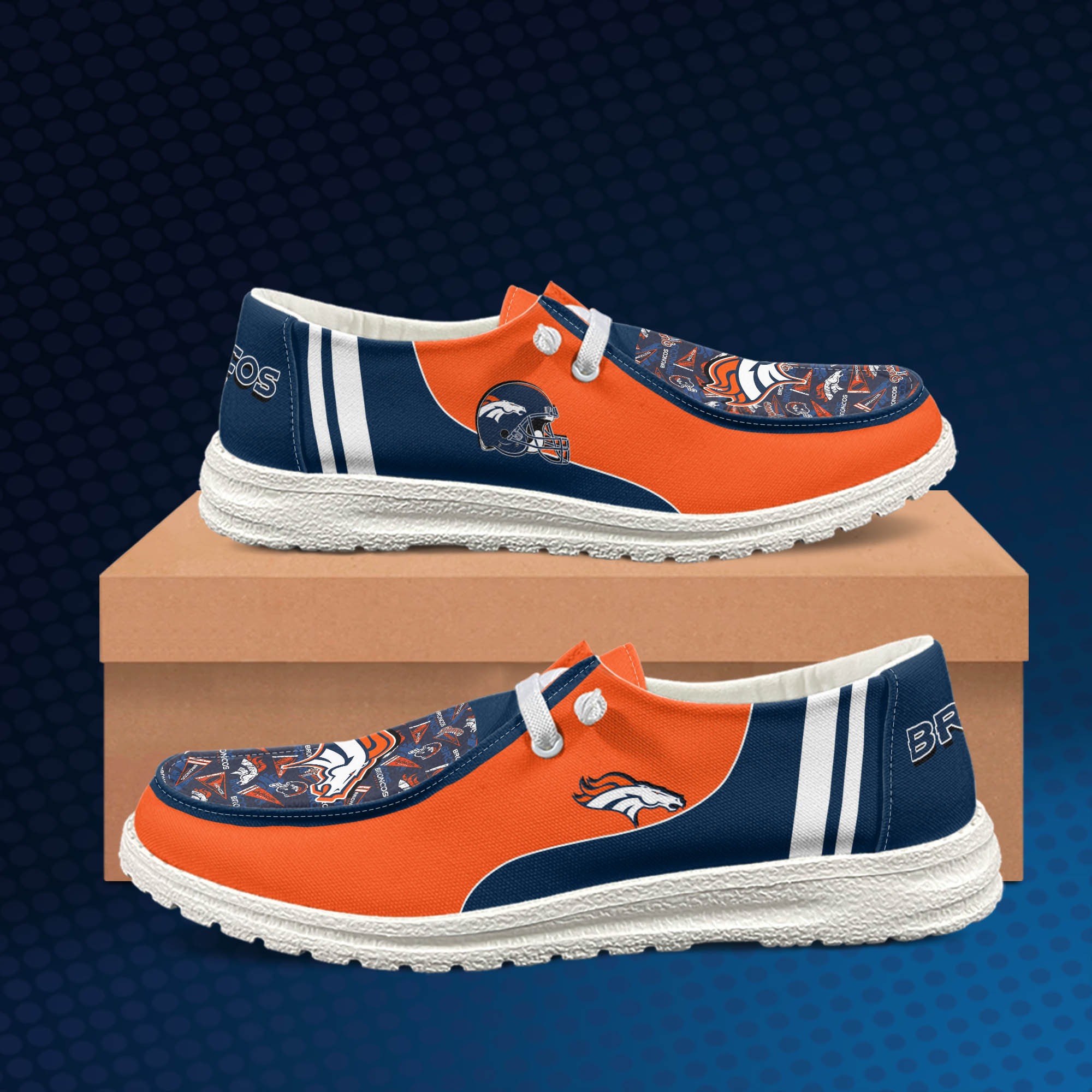 Denver Broncos personalisierte Hey Dude Sportschuhe – individuelles Namensdesign, perfektes Geschenk für Fans