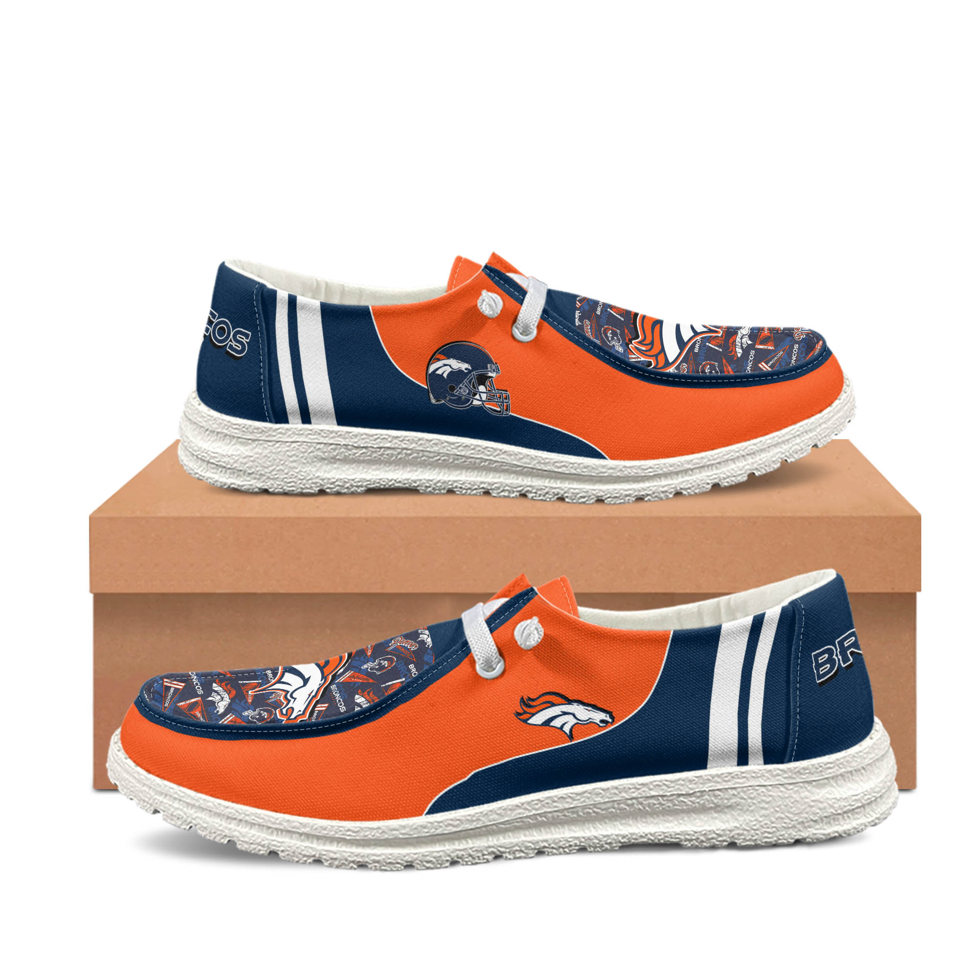 Denver Broncos personalisierte Hey Dude Sportschuhe – individuelles Namensdesign, perfektes Geschenk für Fans