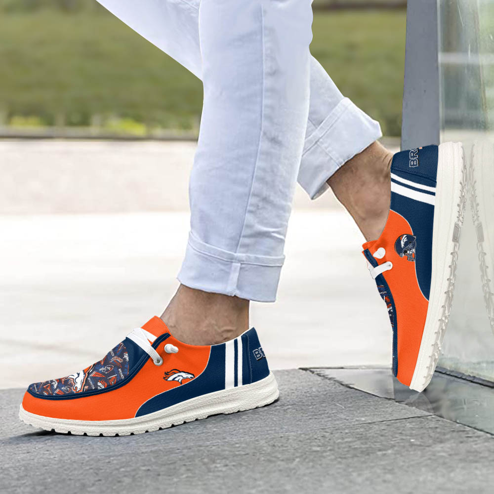 Denver Broncos personalisierte Hey Dude Sportschuhe – individuelles Namensdesign, perfektes Geschenk für Fans