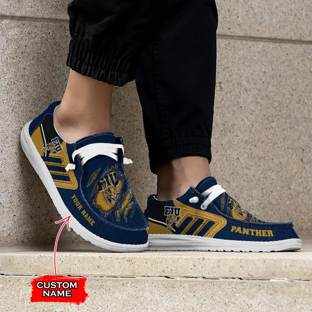 FIU Golden Panthers NCAA personalisierte Hey Dude-Sportschuhe – individuelles Namensdesign, perfektes Geschenk für Fans