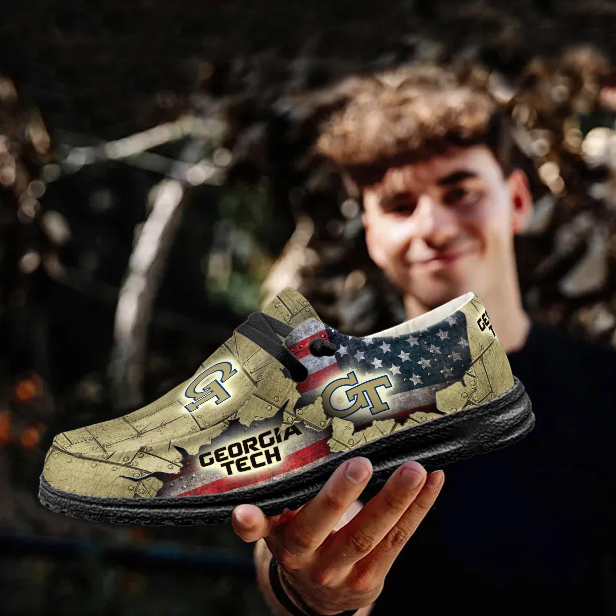 Georgia Tech Yellow Jackets Personalisierte Hey Dude Sportschuhe – individuelles Namensdesign, perfektes Geschenk für Fans