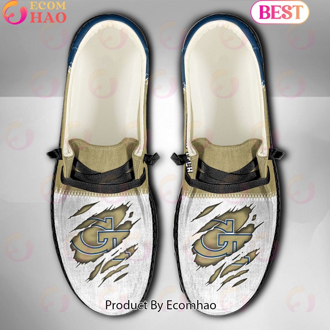 Georgia Tech Yellow Jackets Personalisierte Hey Dude Sportschuhe – individuelles Namensdesign, perfektes Geschenk für Fans