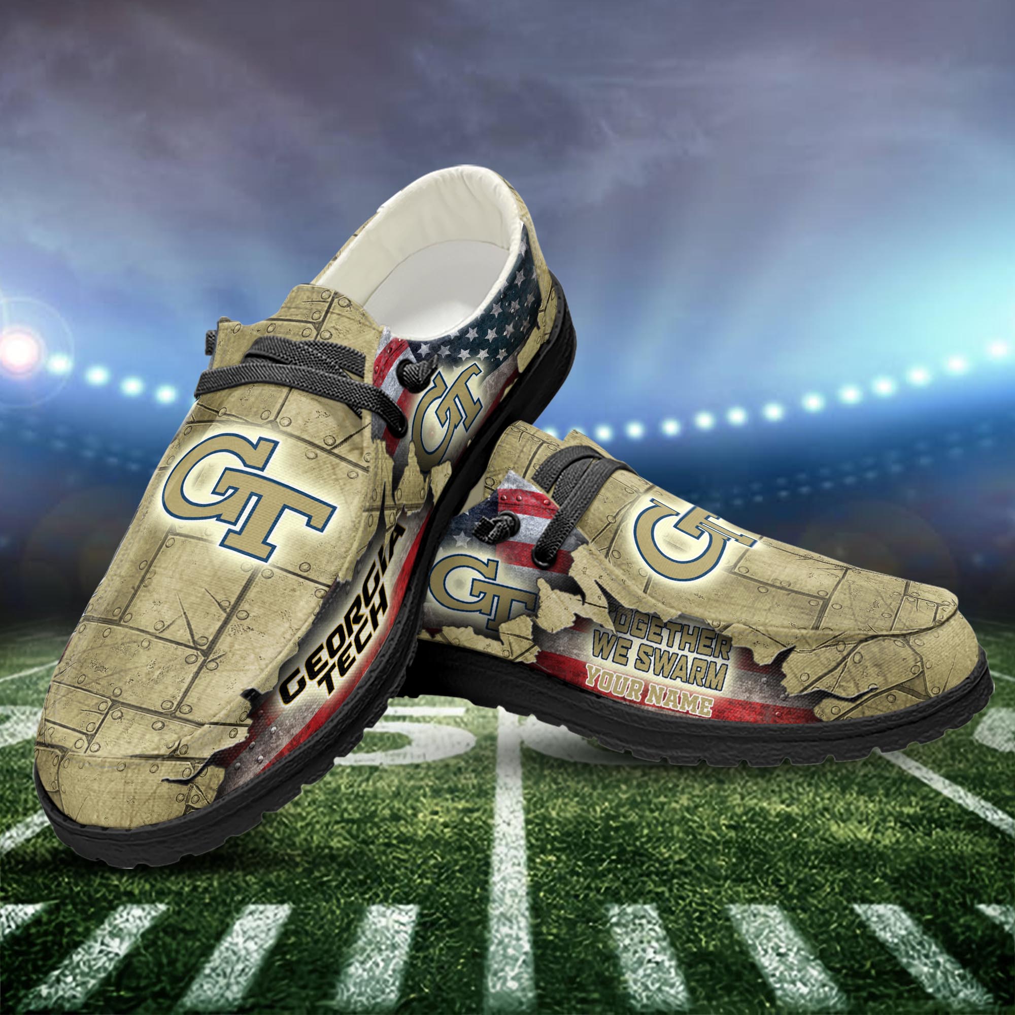 Georgia Tech Yellow Jackets Personalisierte Hey Dude Sportschuhe – individuelles Namensdesign, perfektes Geschenk für Fans