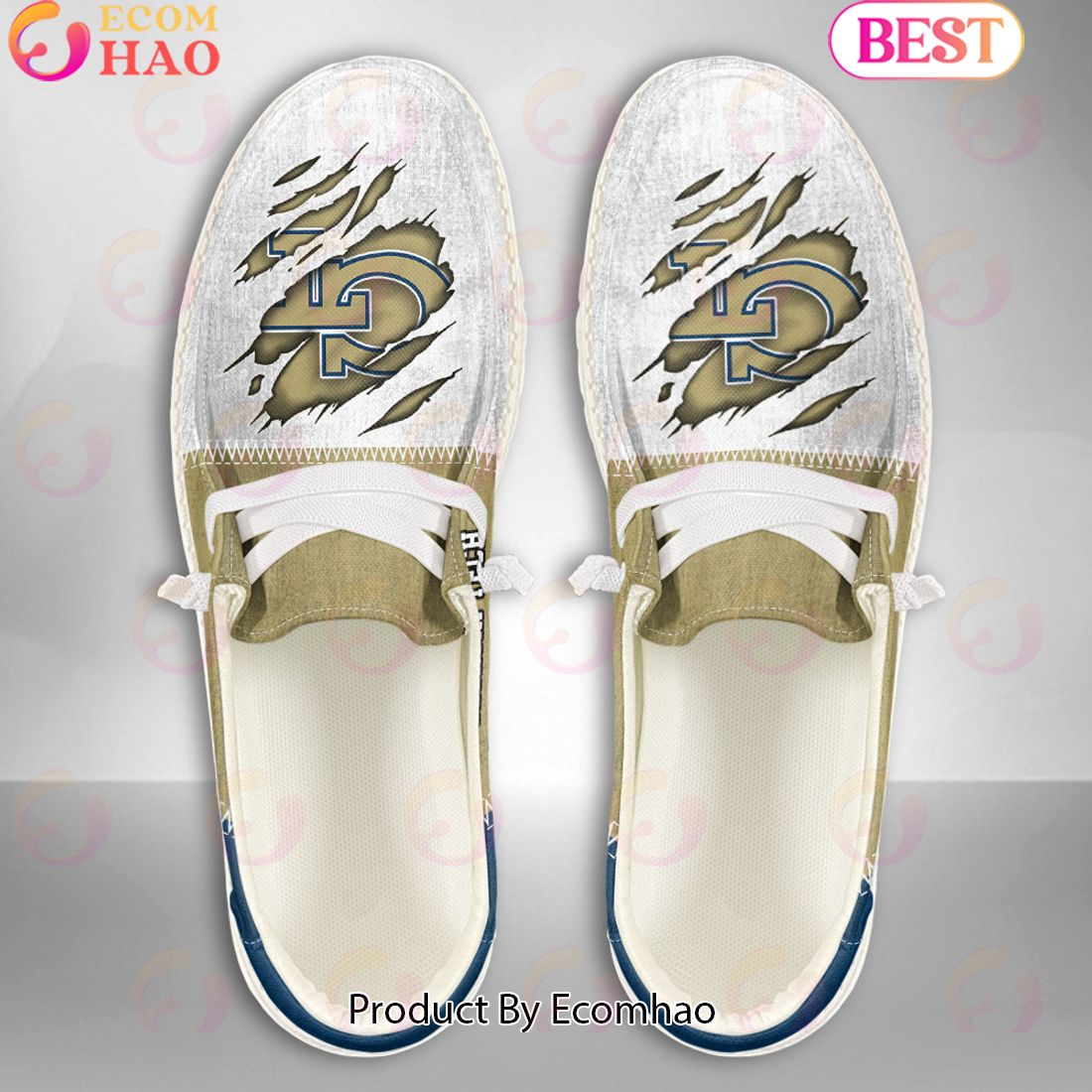 Georgia Tech Yellow Jackets Personalisierte Hey Dude Sportschuhe – individuelles Namensdesign, perfektes Geschenk für Fans