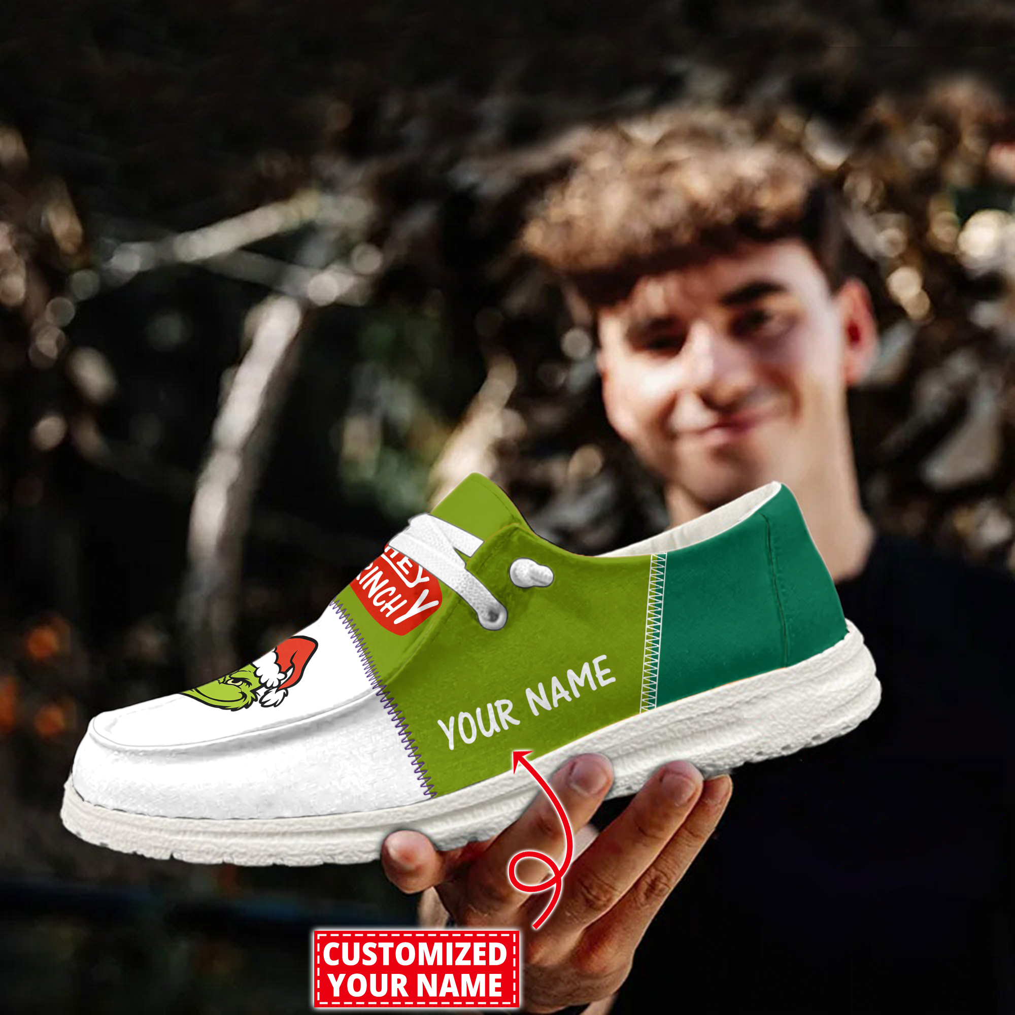 Grinchmas Grinch Frohe Weihnachten personalisierte H-D-Schuhe – individuelles Namensdesign