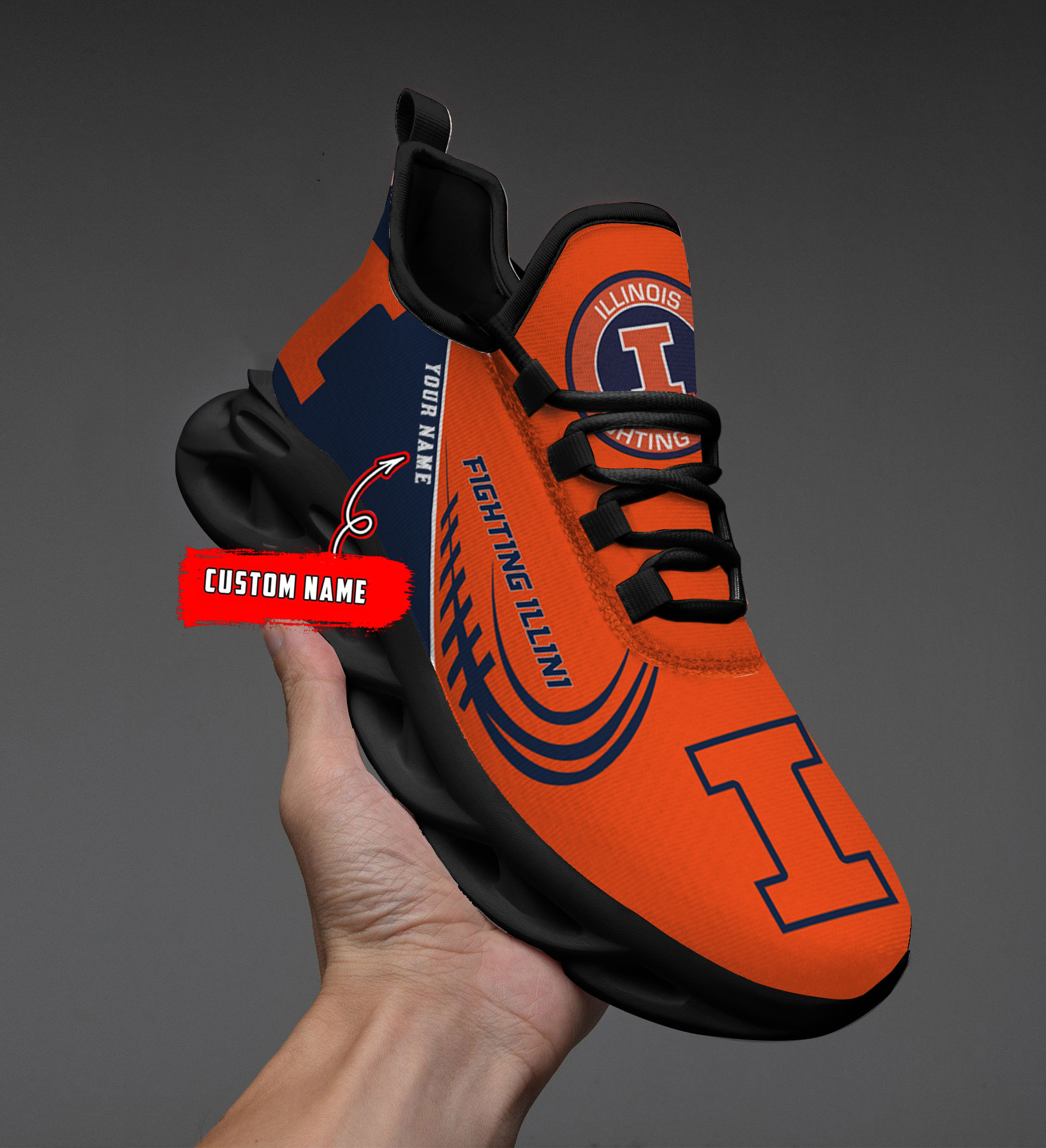 Individueller Name Illinois Fighting Illini personalisierte Max-Schuhe DS006