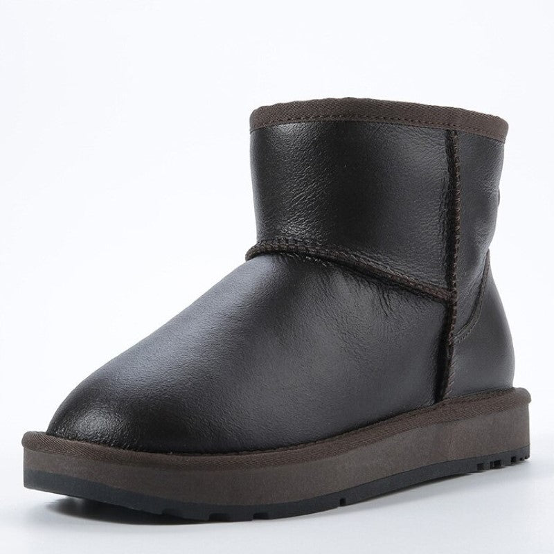 Kurzer wasserdichter Leder-Schneestiefel mit Fellfutter für den Winter